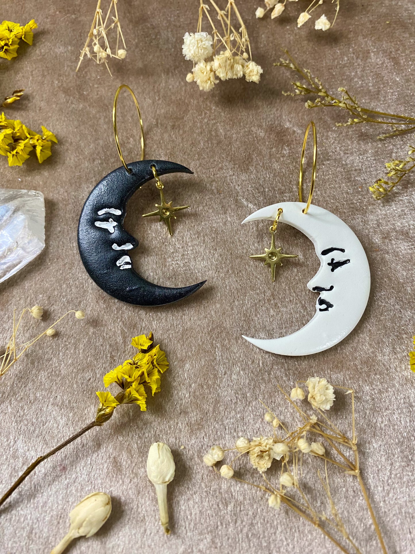 Black and White Moon Hoop Earrings