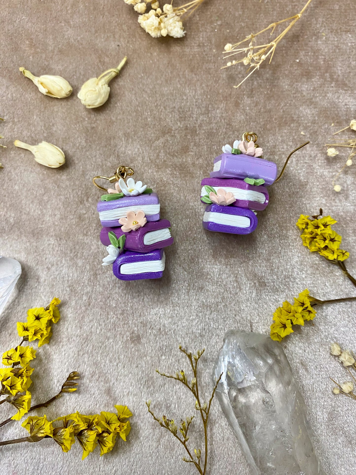 Floral Book Stack Earrings (Purple)