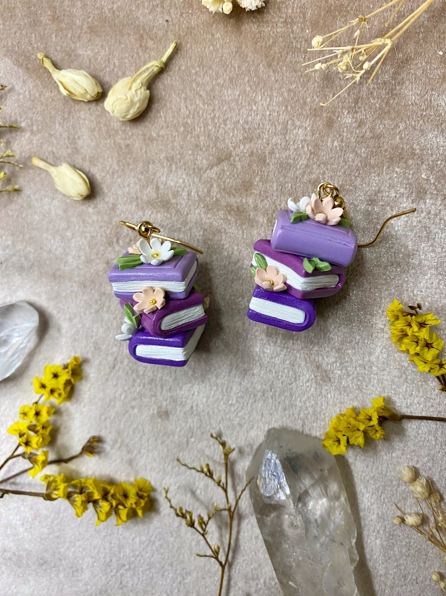 Floral Book Stack Earrings (Purple)