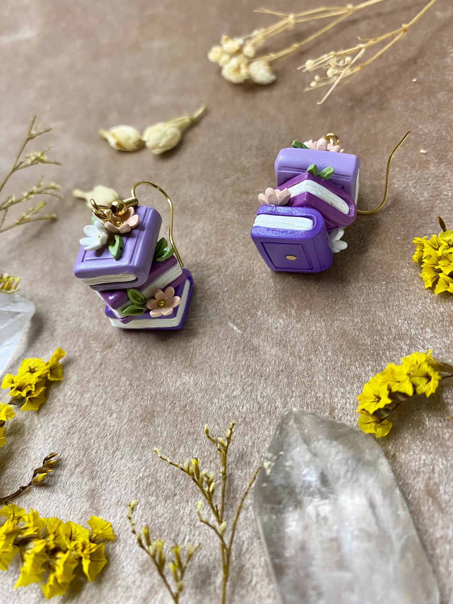 Floral Book Stack Earrings (Purple)