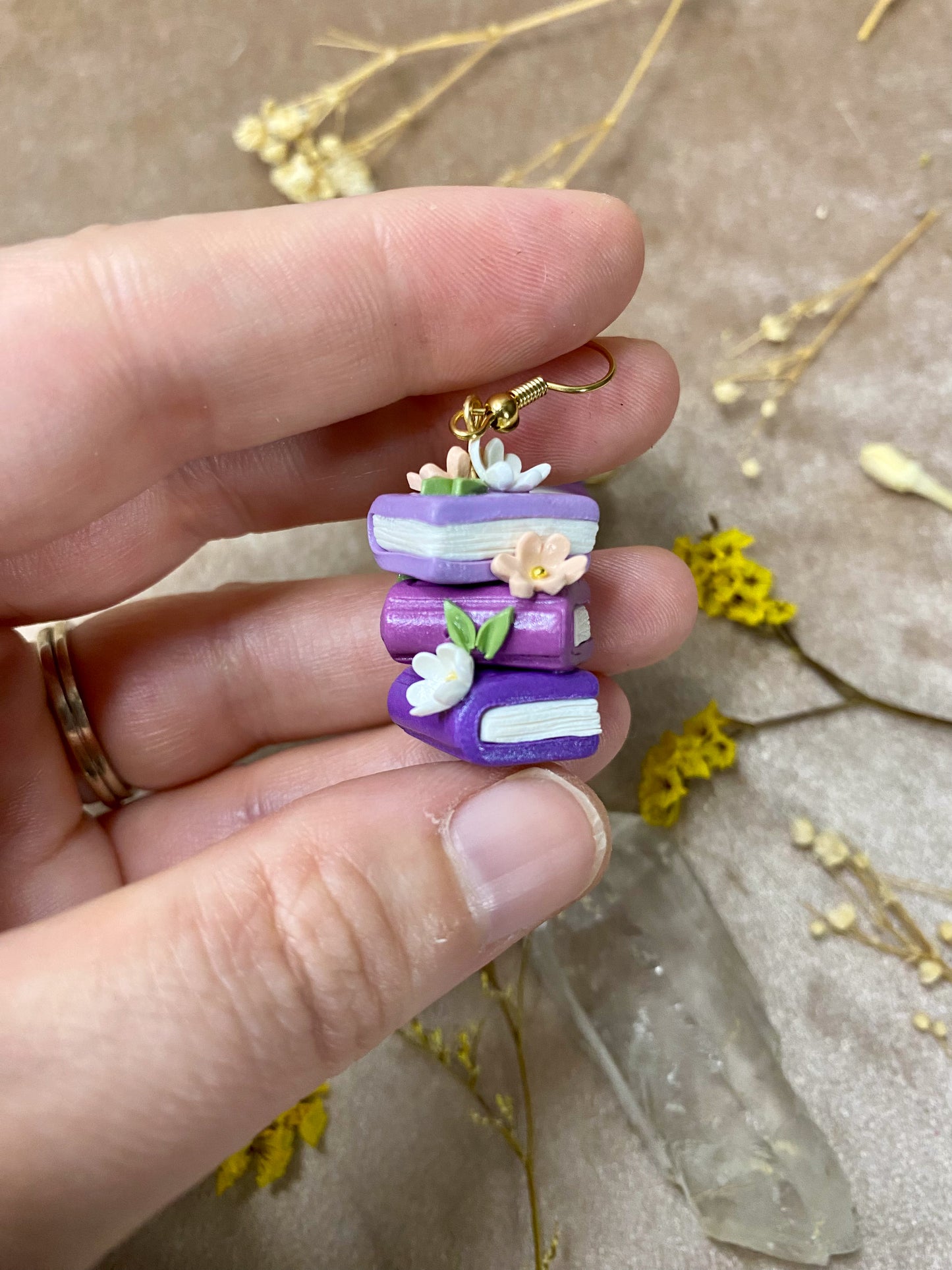 Floral Book Stack Earrings (Purple)