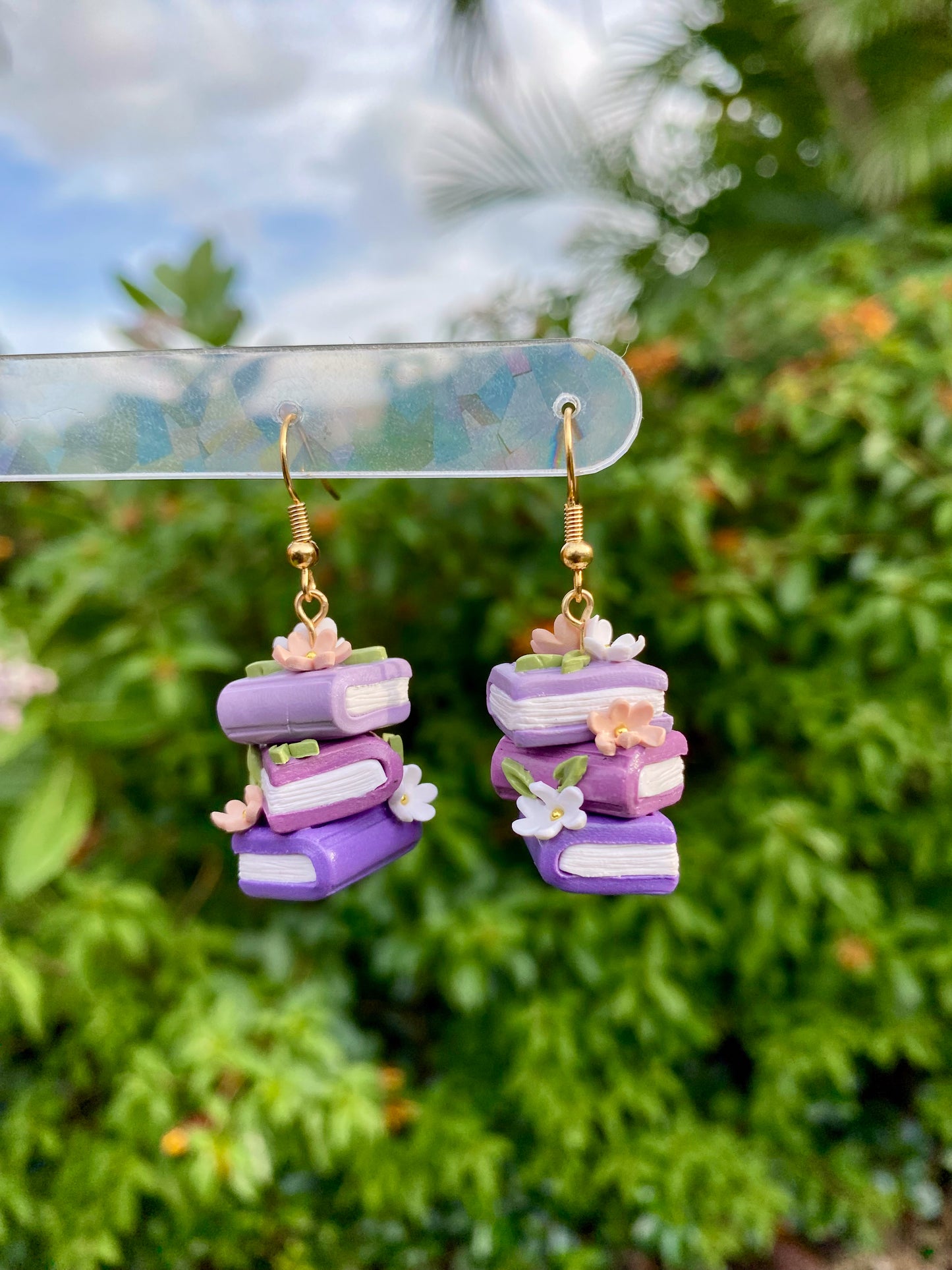 Floral Book Stack Earrings (Purple)