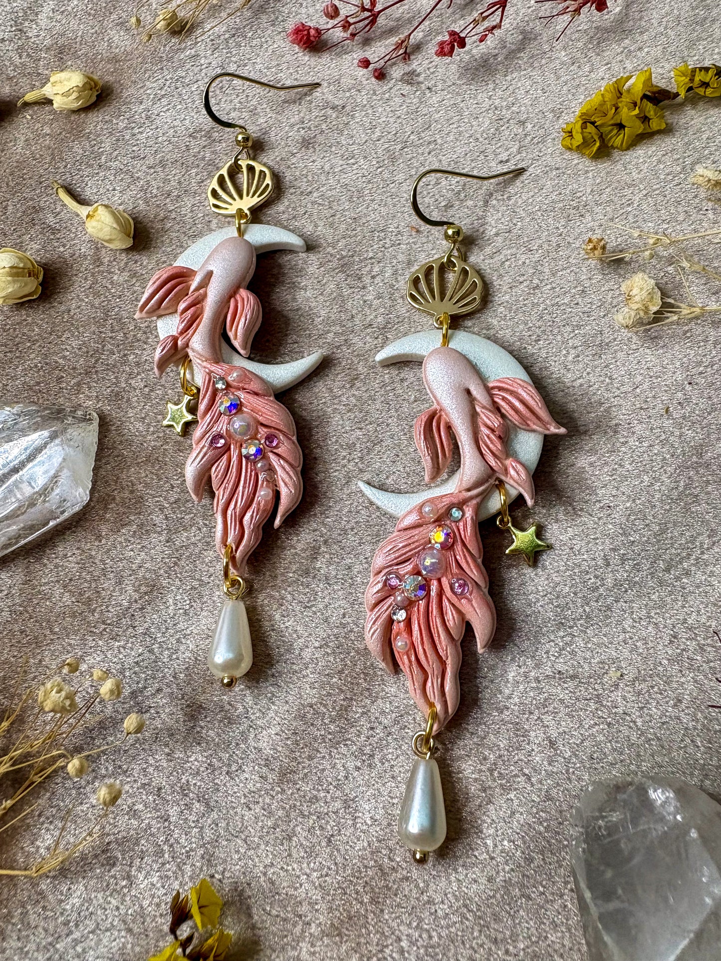 Beta Fish Moon Earrings