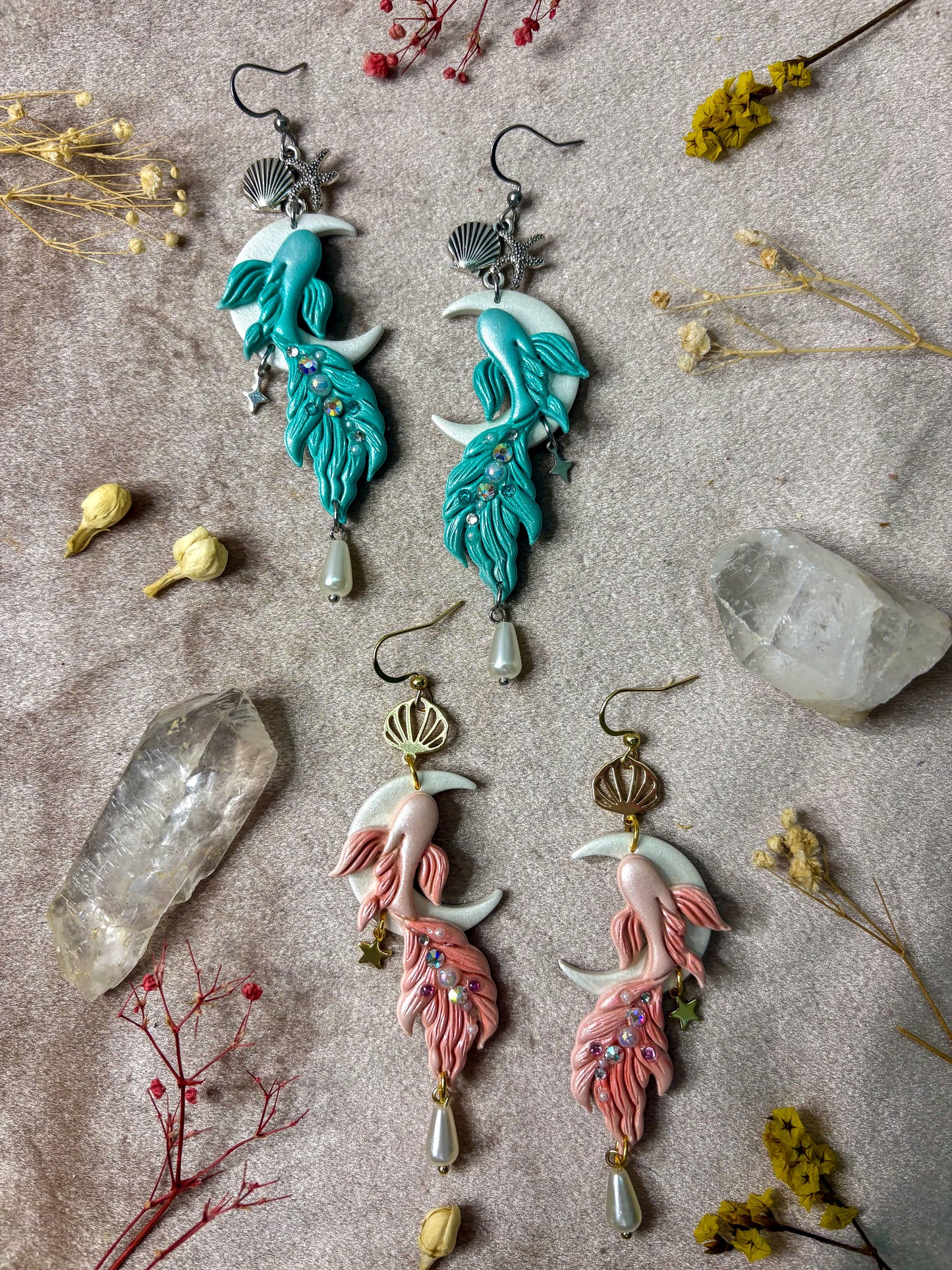 Beta Fish Moon Earrings