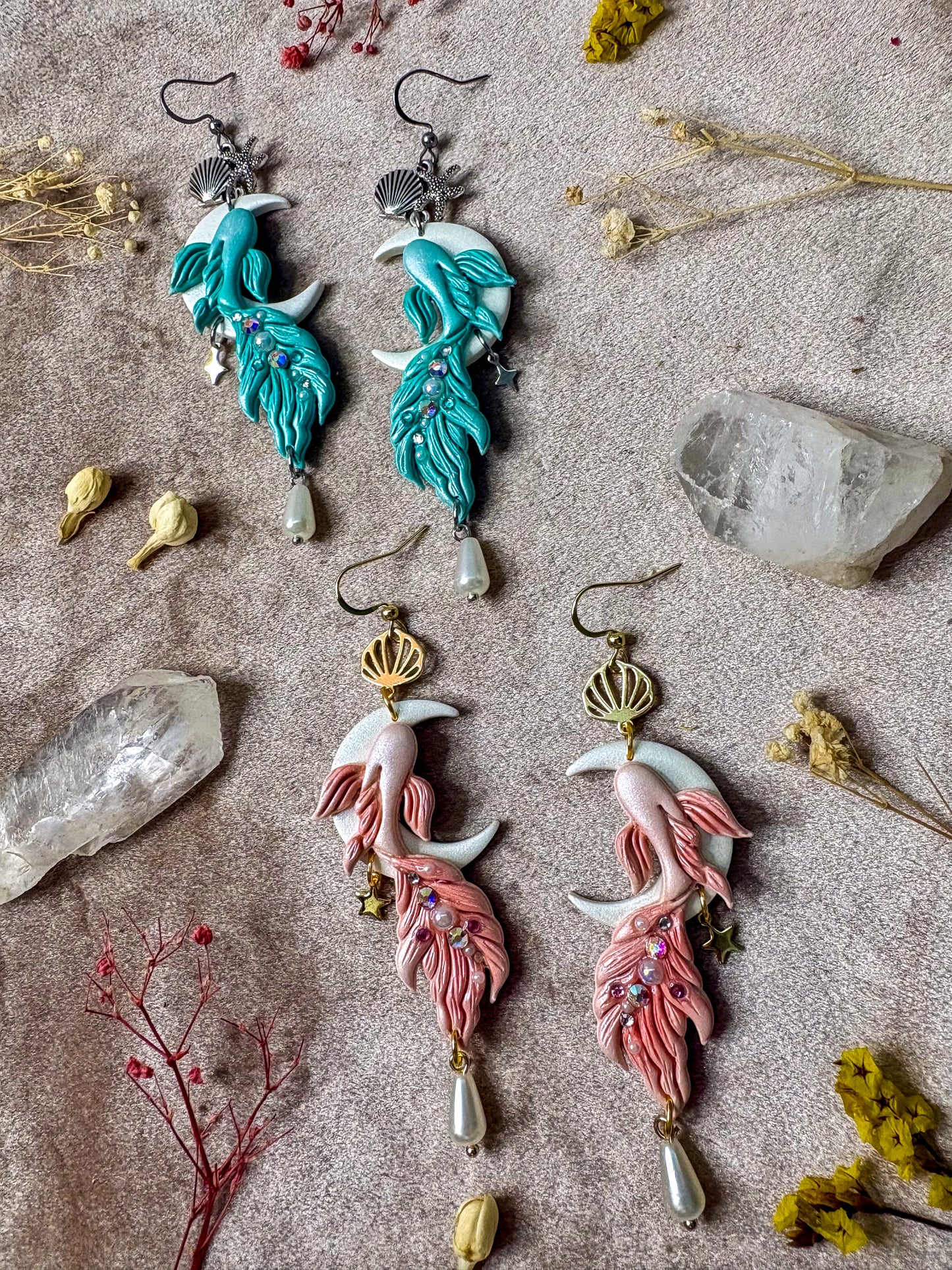 Beta Fish Moon Earrings