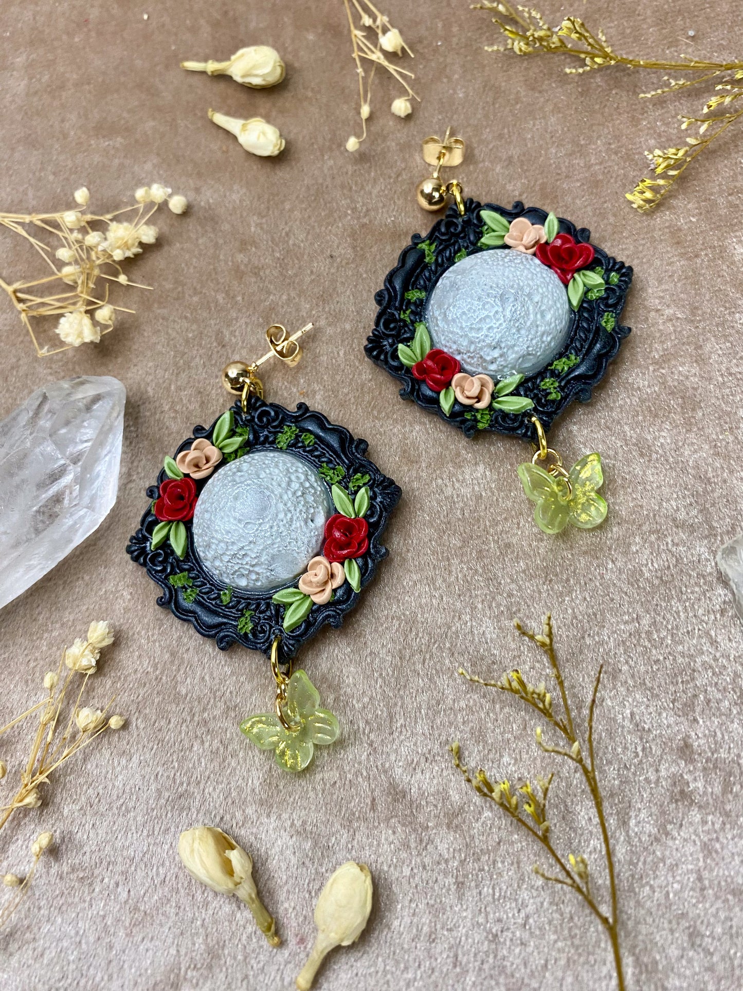 Floral Moon Frame Earrings