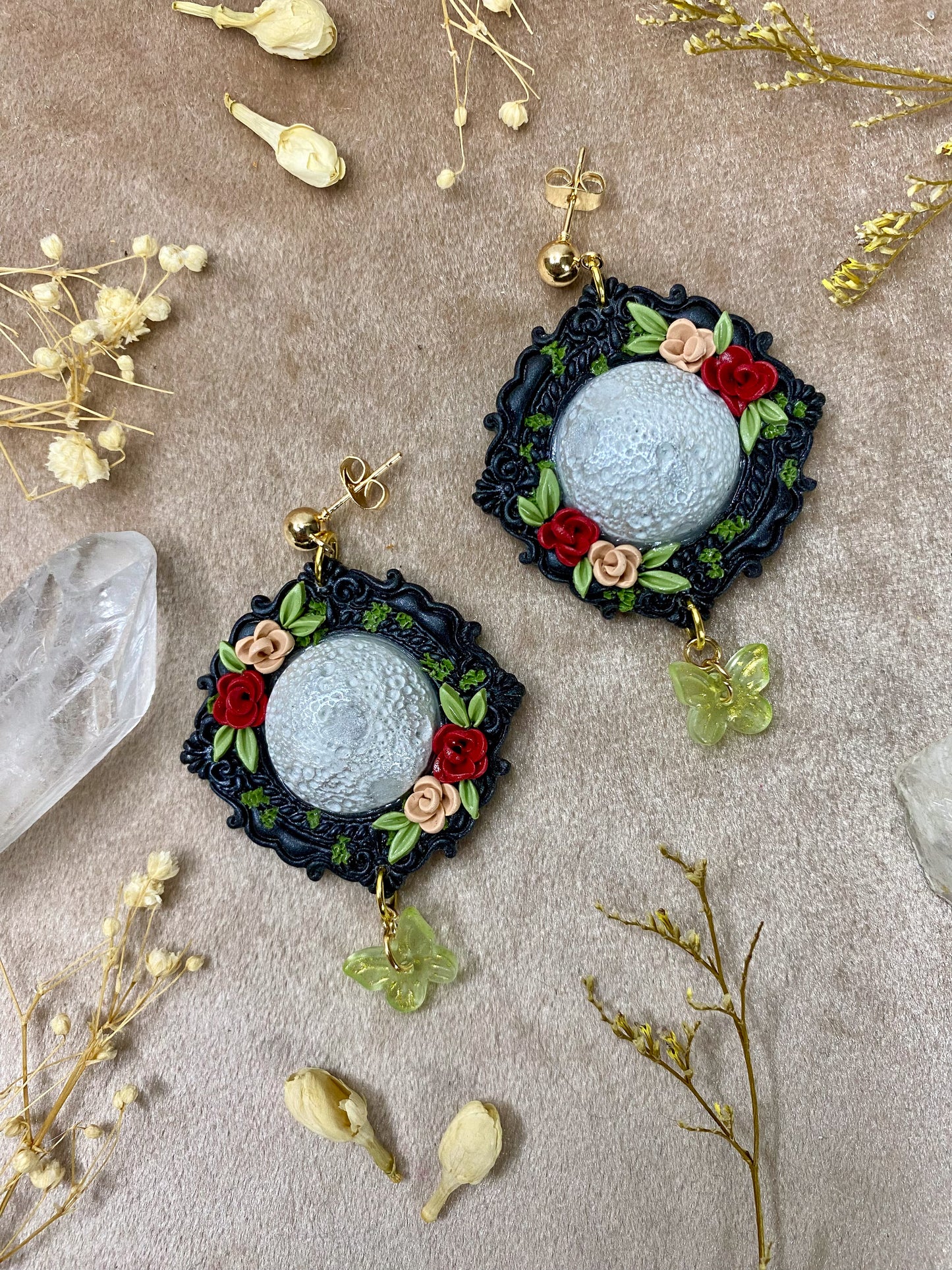 Floral Moon Frame Earrings