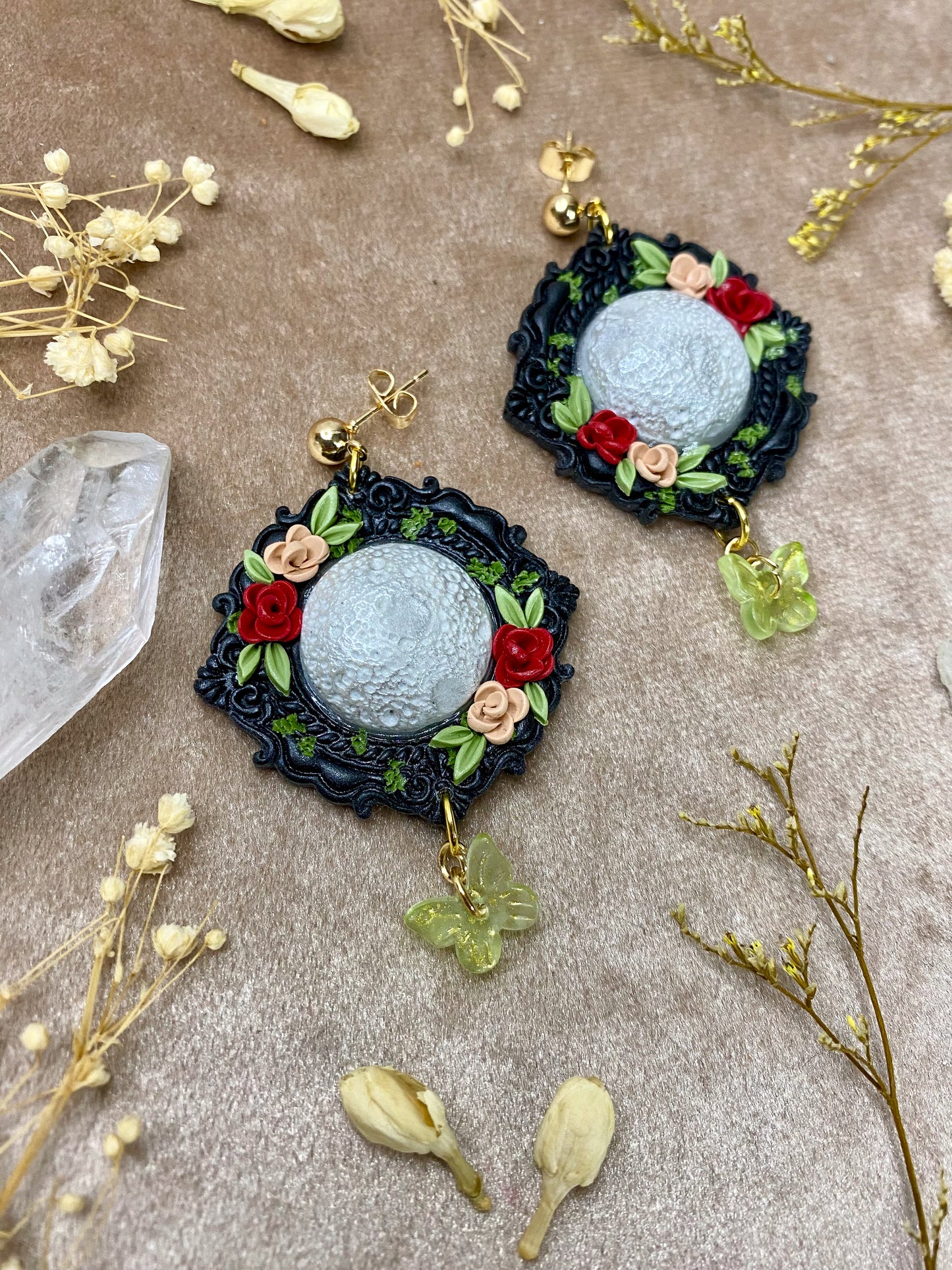 Floral Moon Frame Earrings