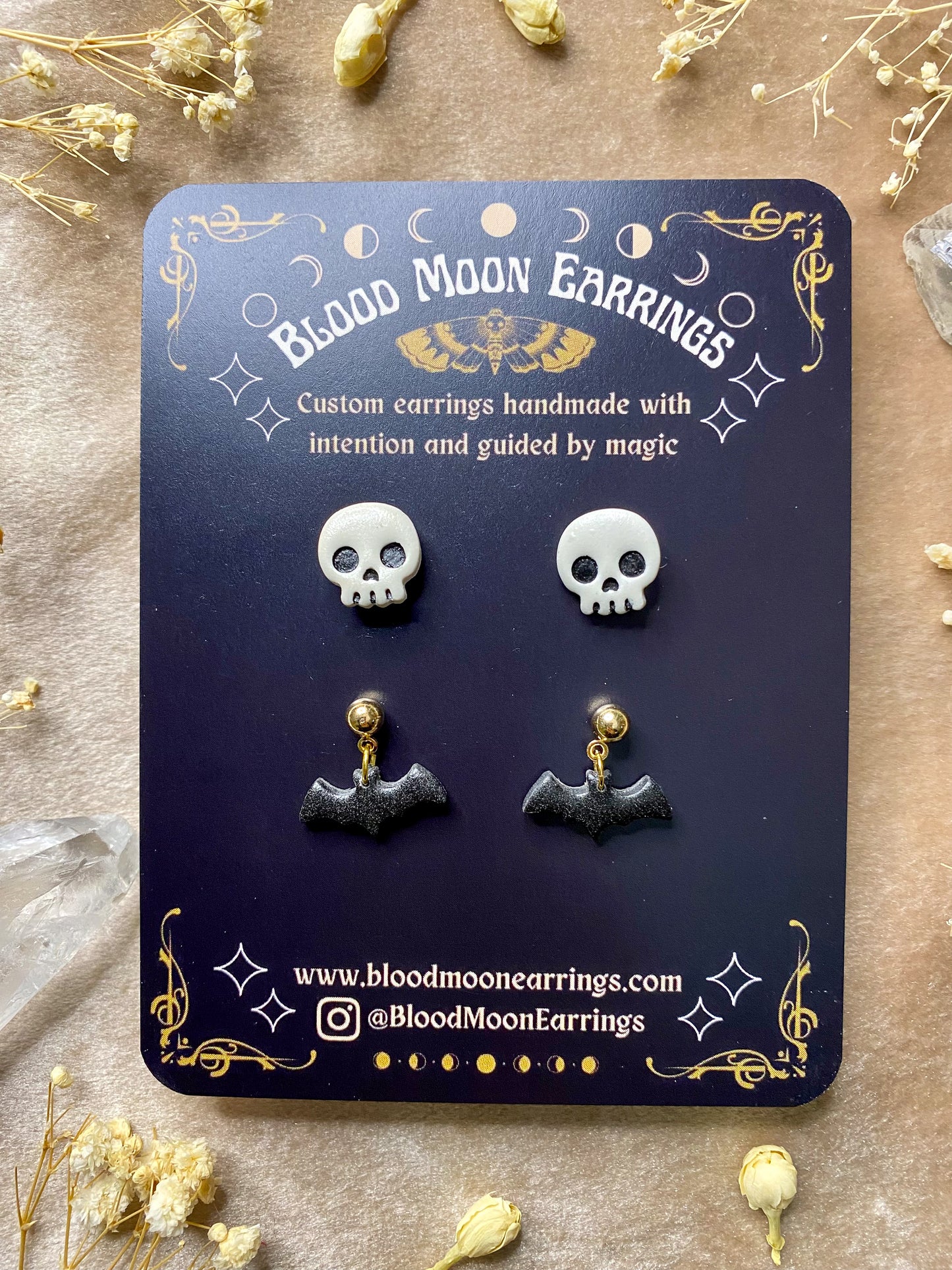 skull and bat polymer clay earrings