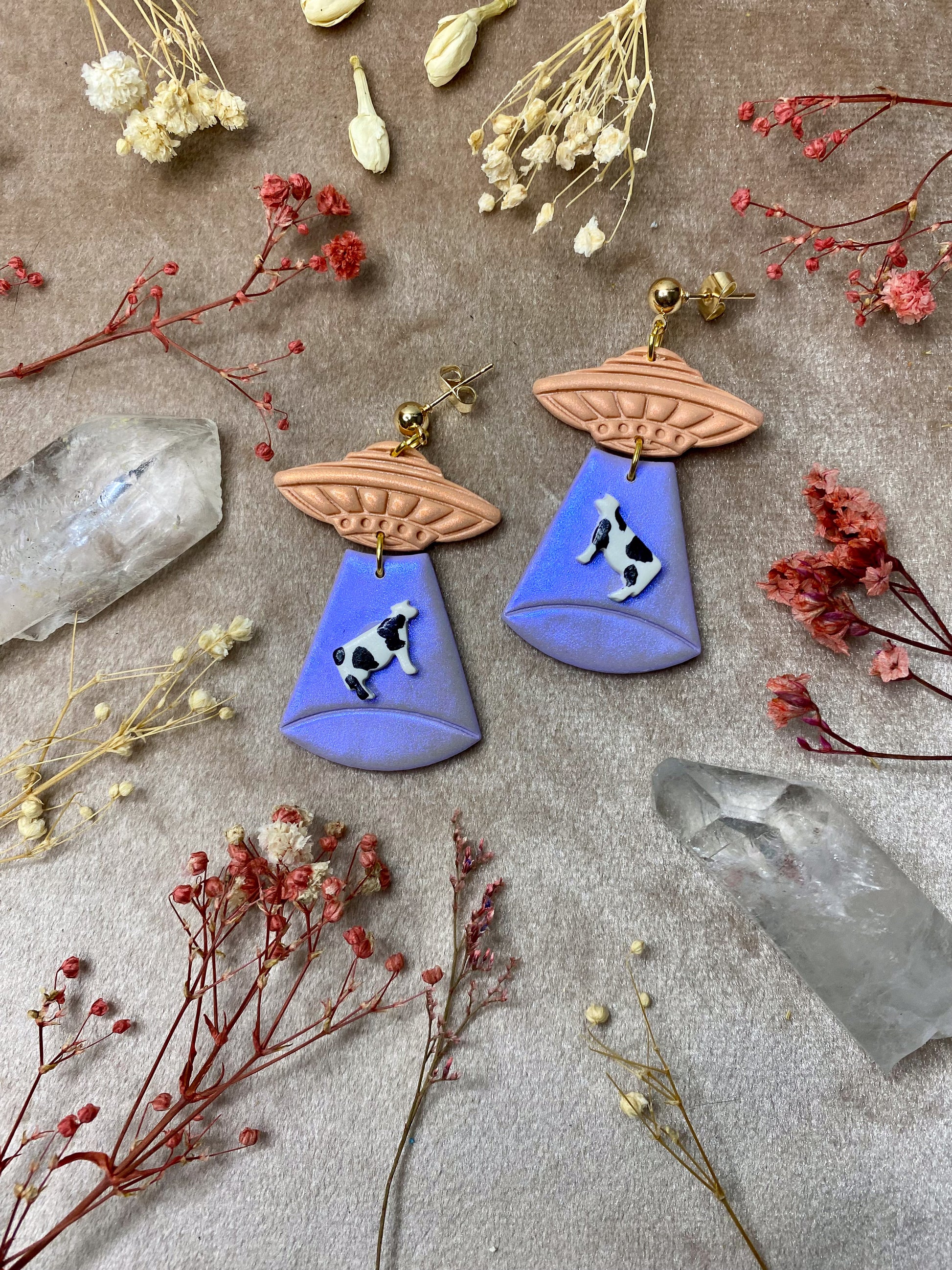 polymer clay alien abduction dangle earrings