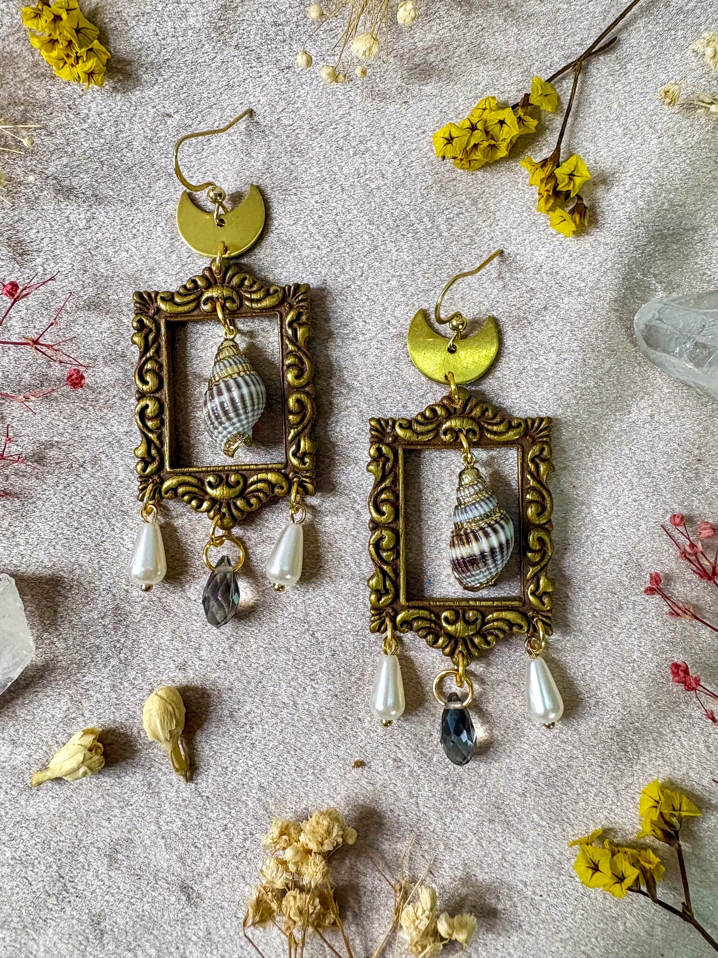 Golden Spiral Shell Frame Earrings