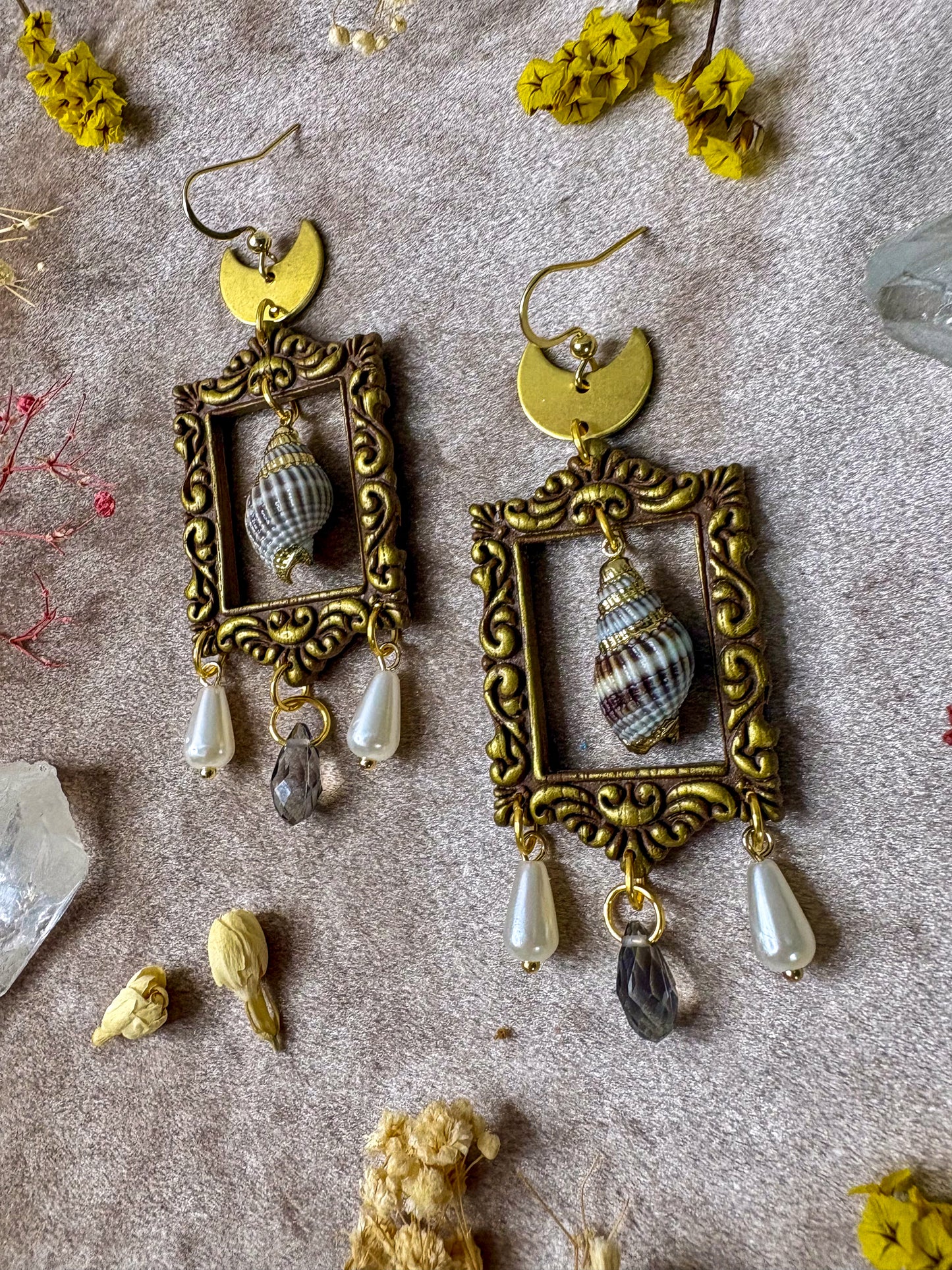 Golden Spiral Shell Frame Earrings