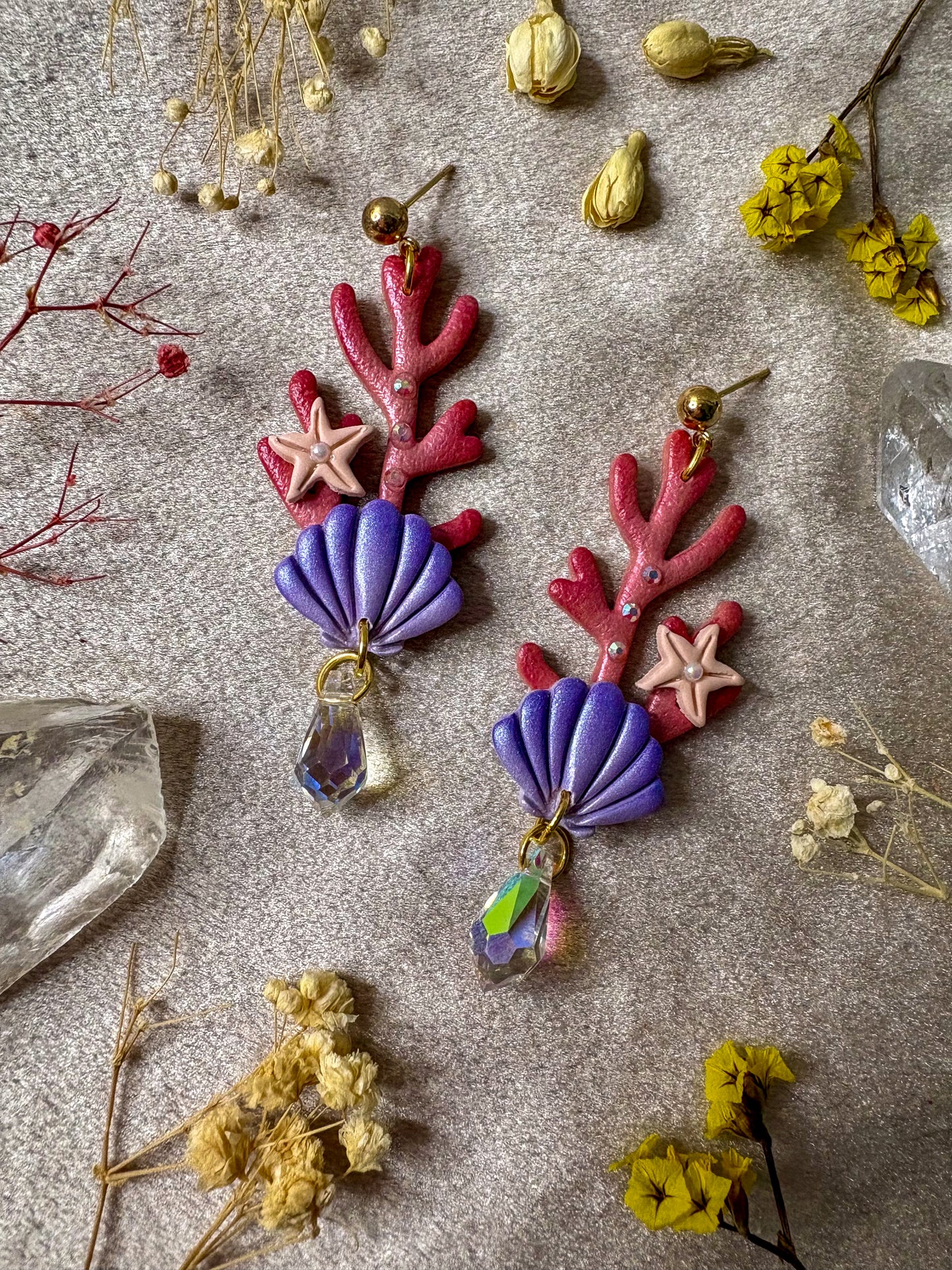 Coral and Shell Earrings