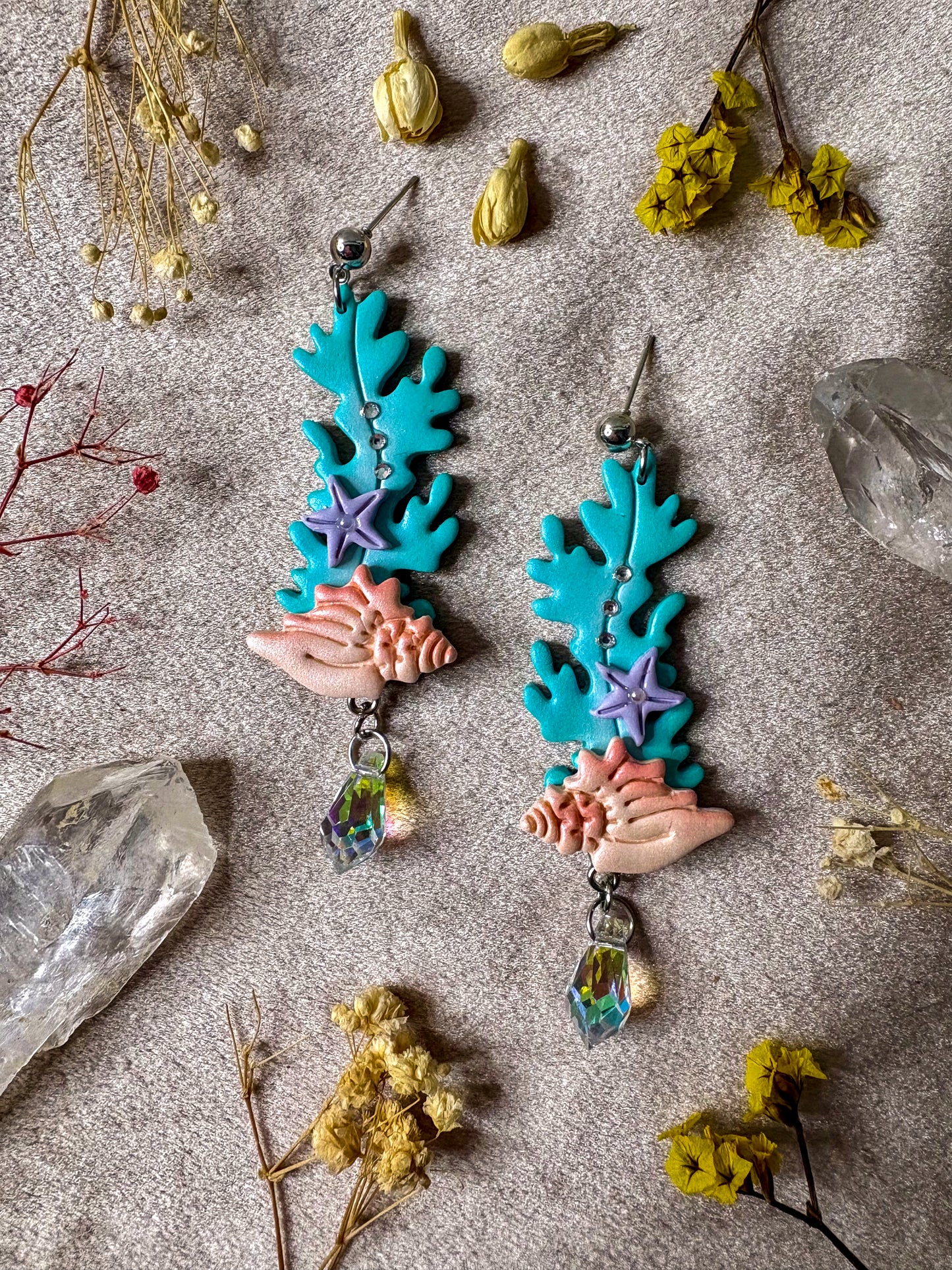 Conch and Seaweed Earrings
