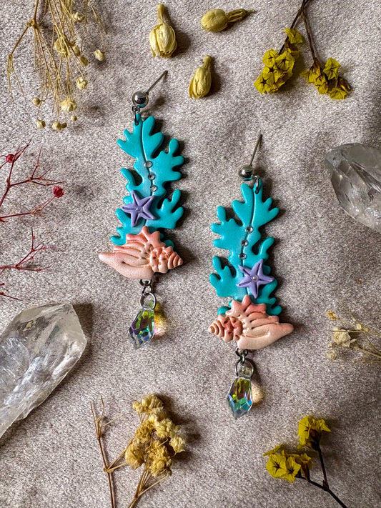 Conch and Seaweed Earrings