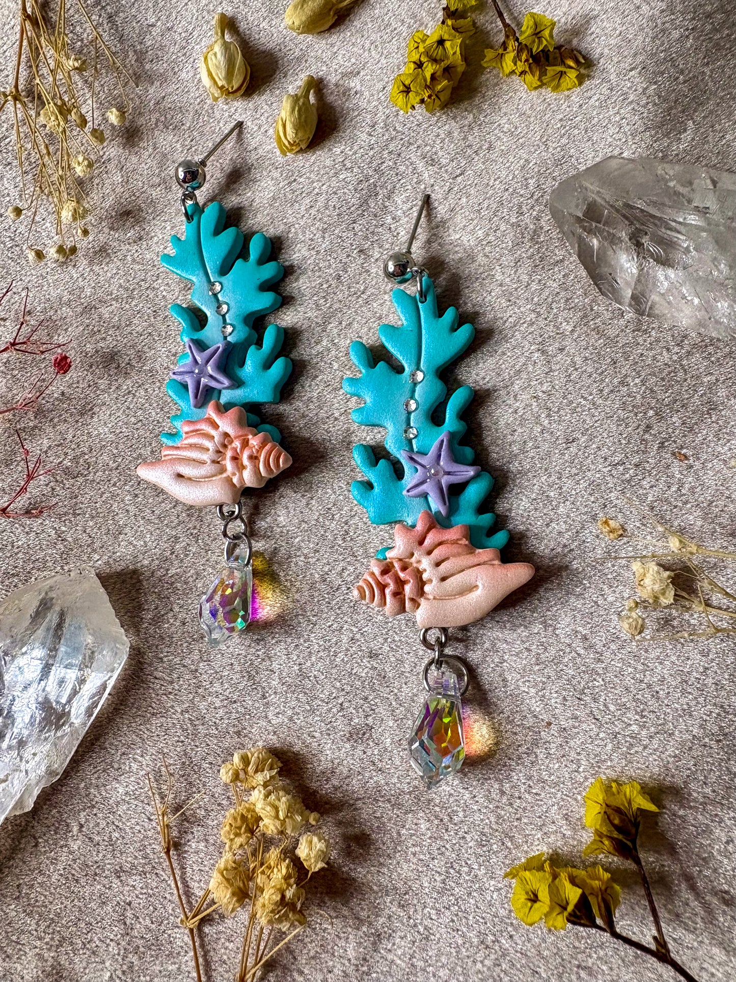Conch and Seaweed Earrings