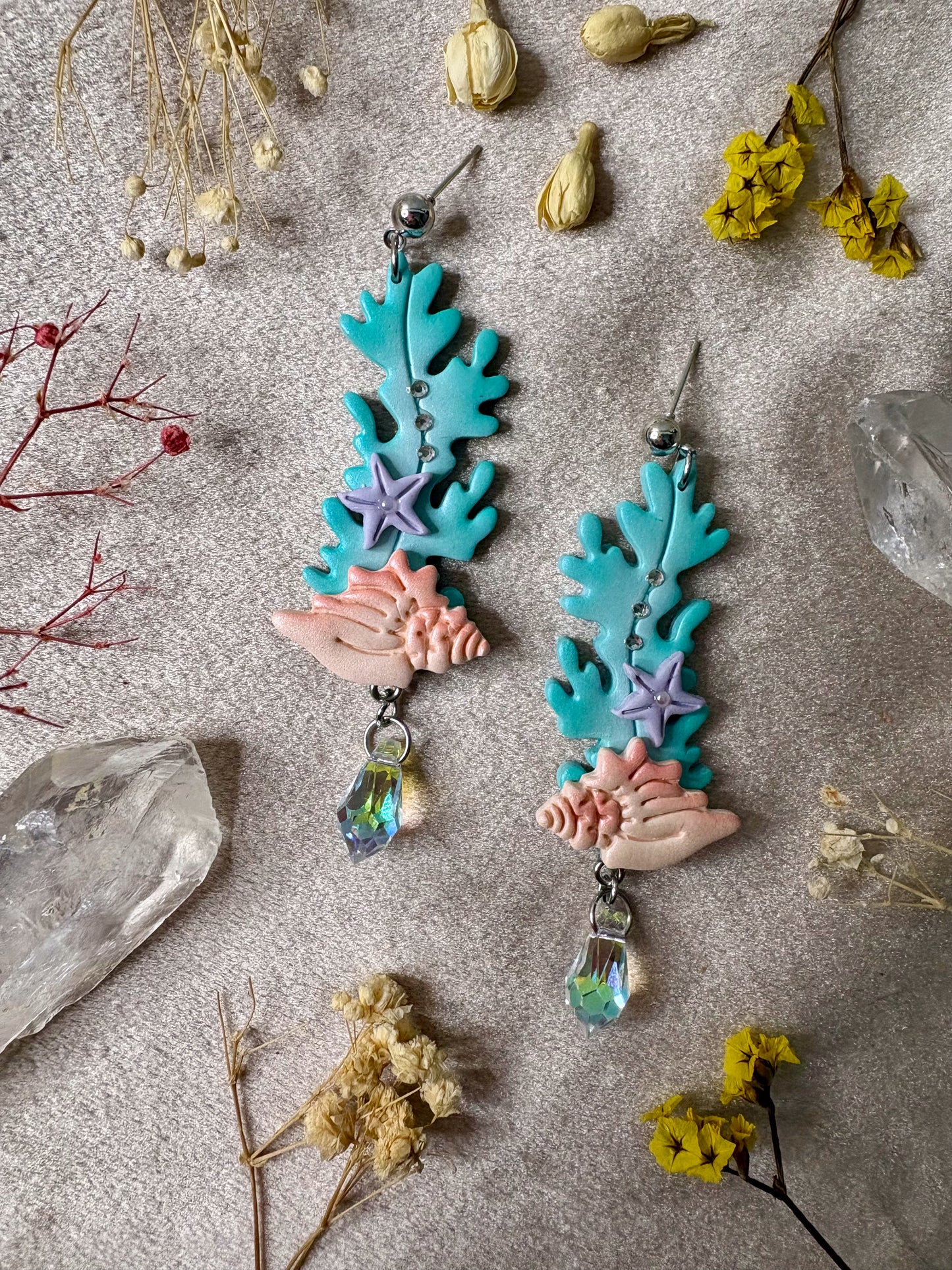 Conch and Seaweed Earrings