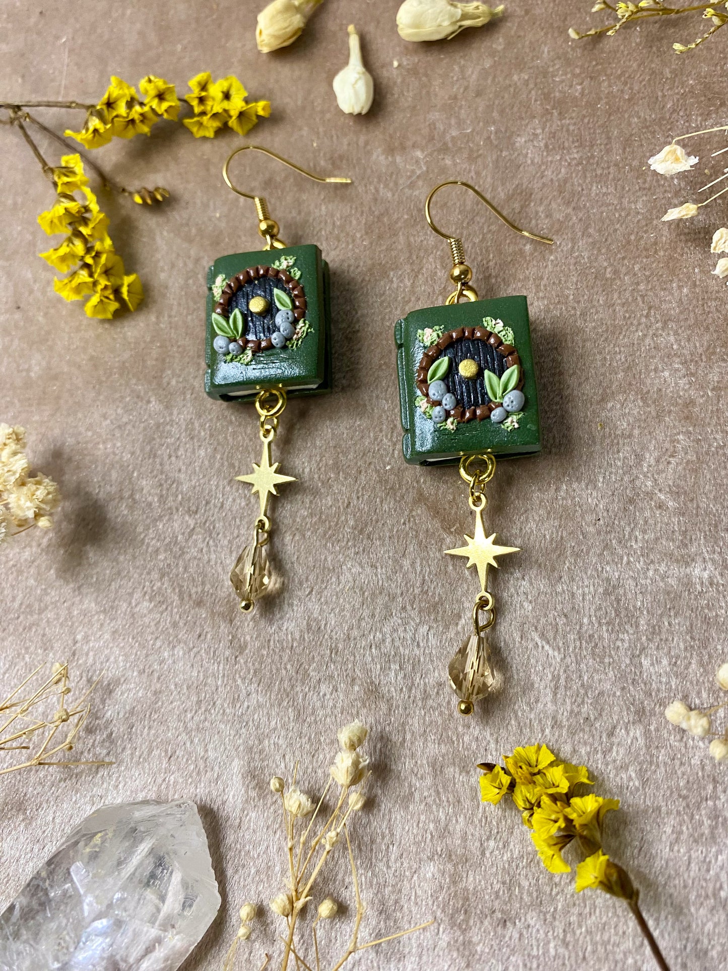 Green Hobbit Hole Book Earrings