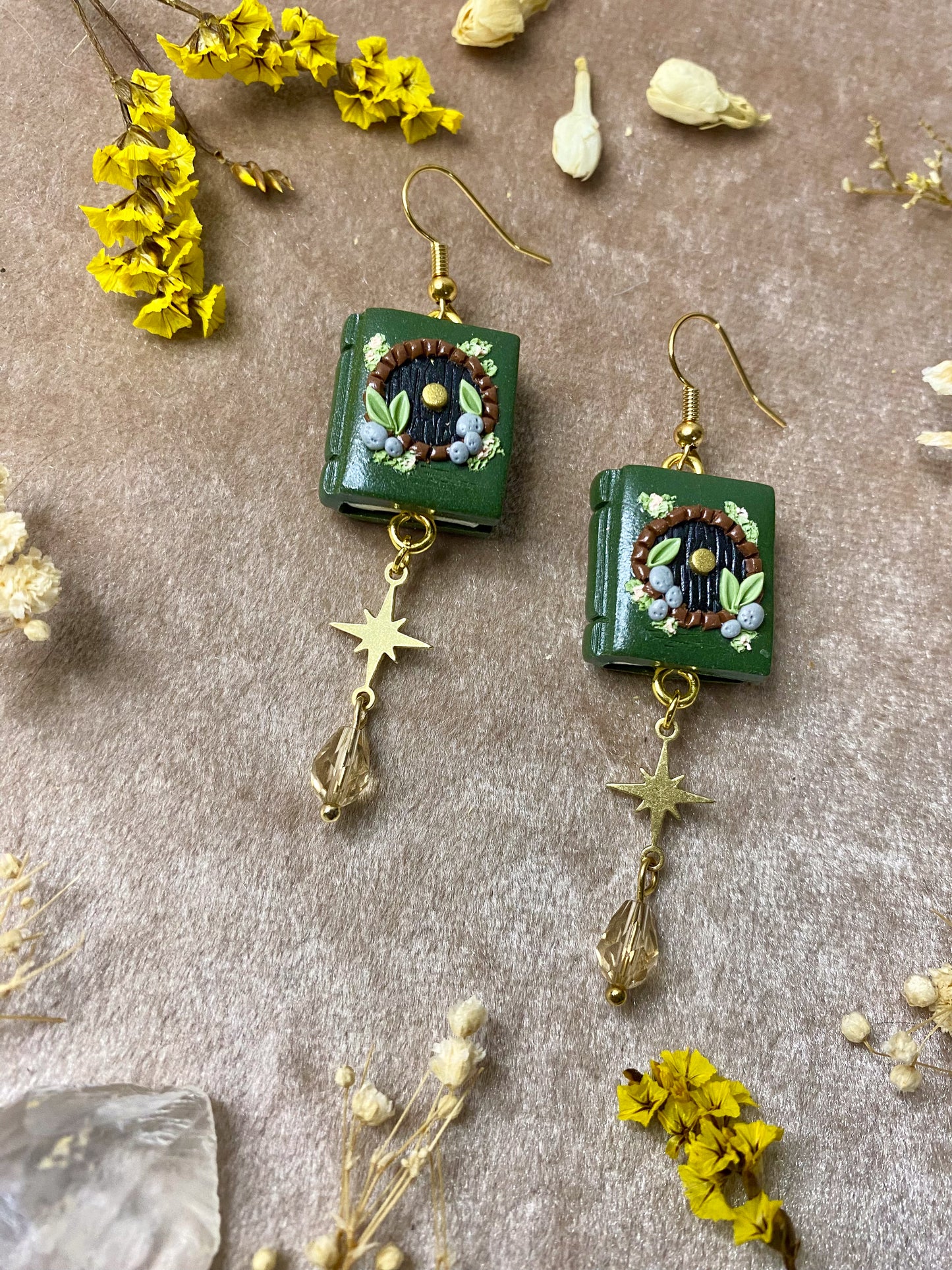 Green Hobbit Hole Book Earrings