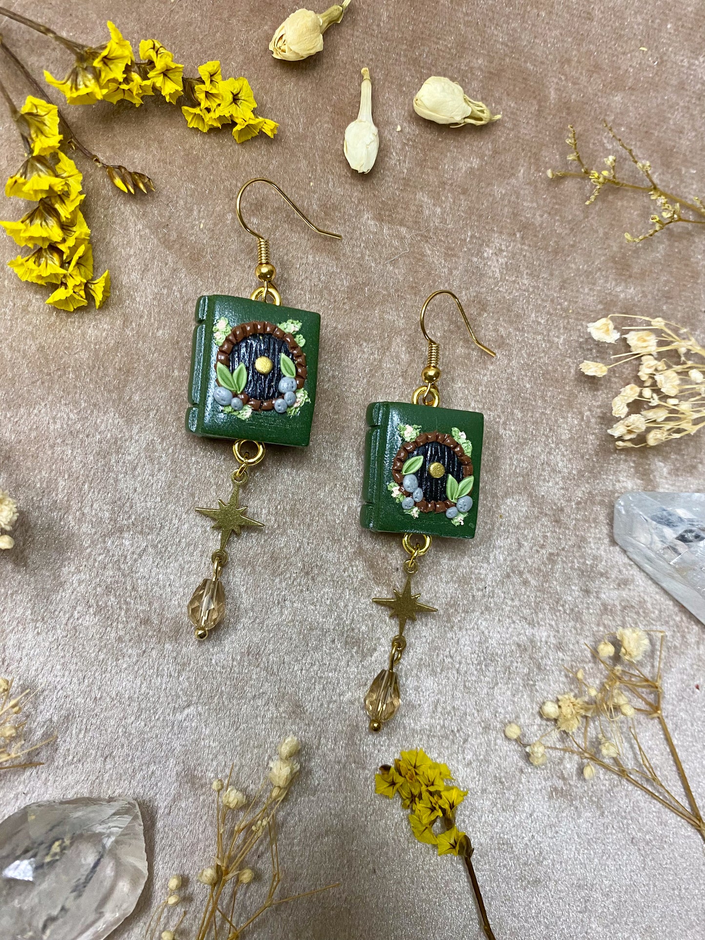 Green Hobbit Hole Book Earrings