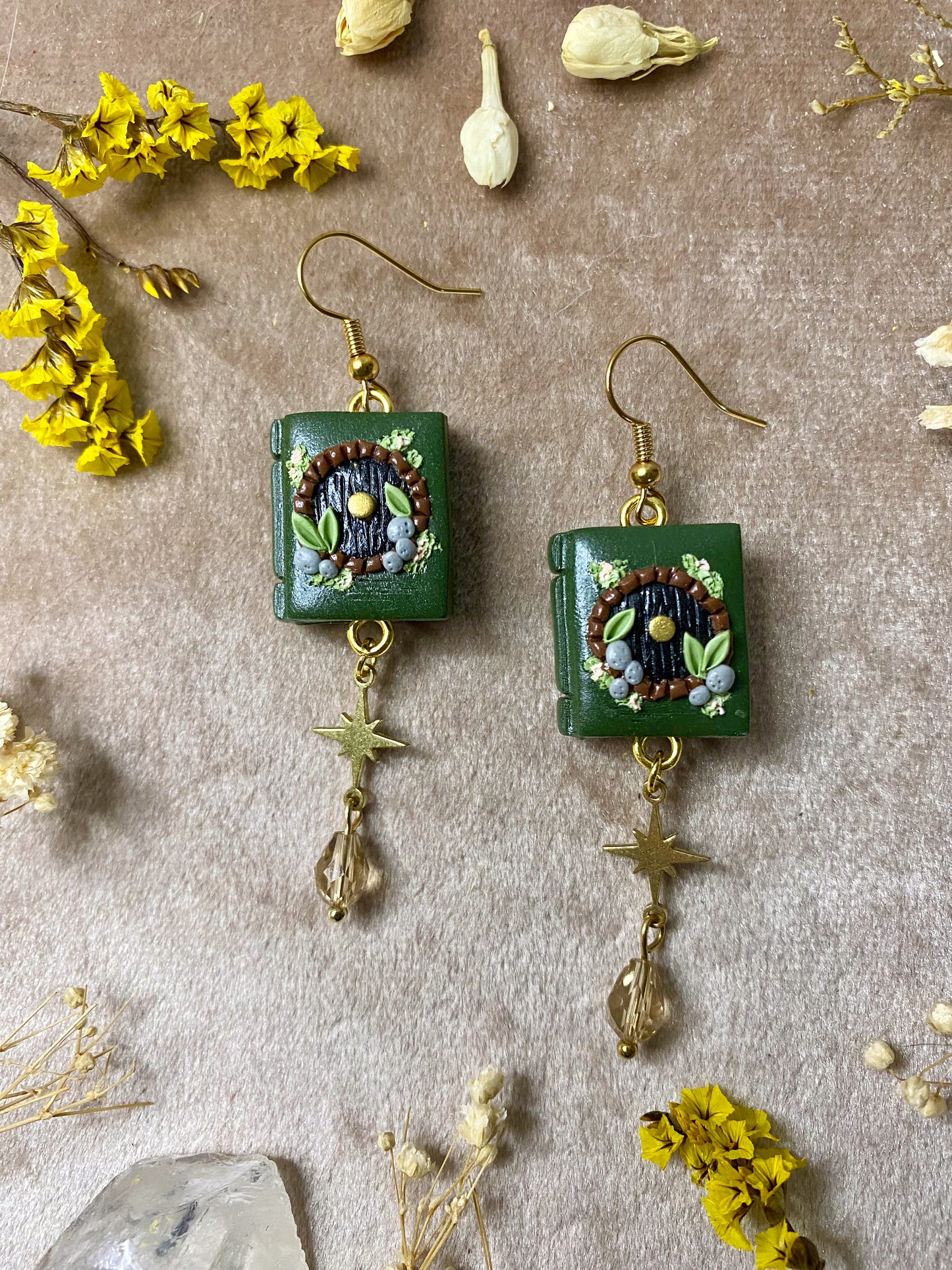 Green Hobbit Hole Book Earrings