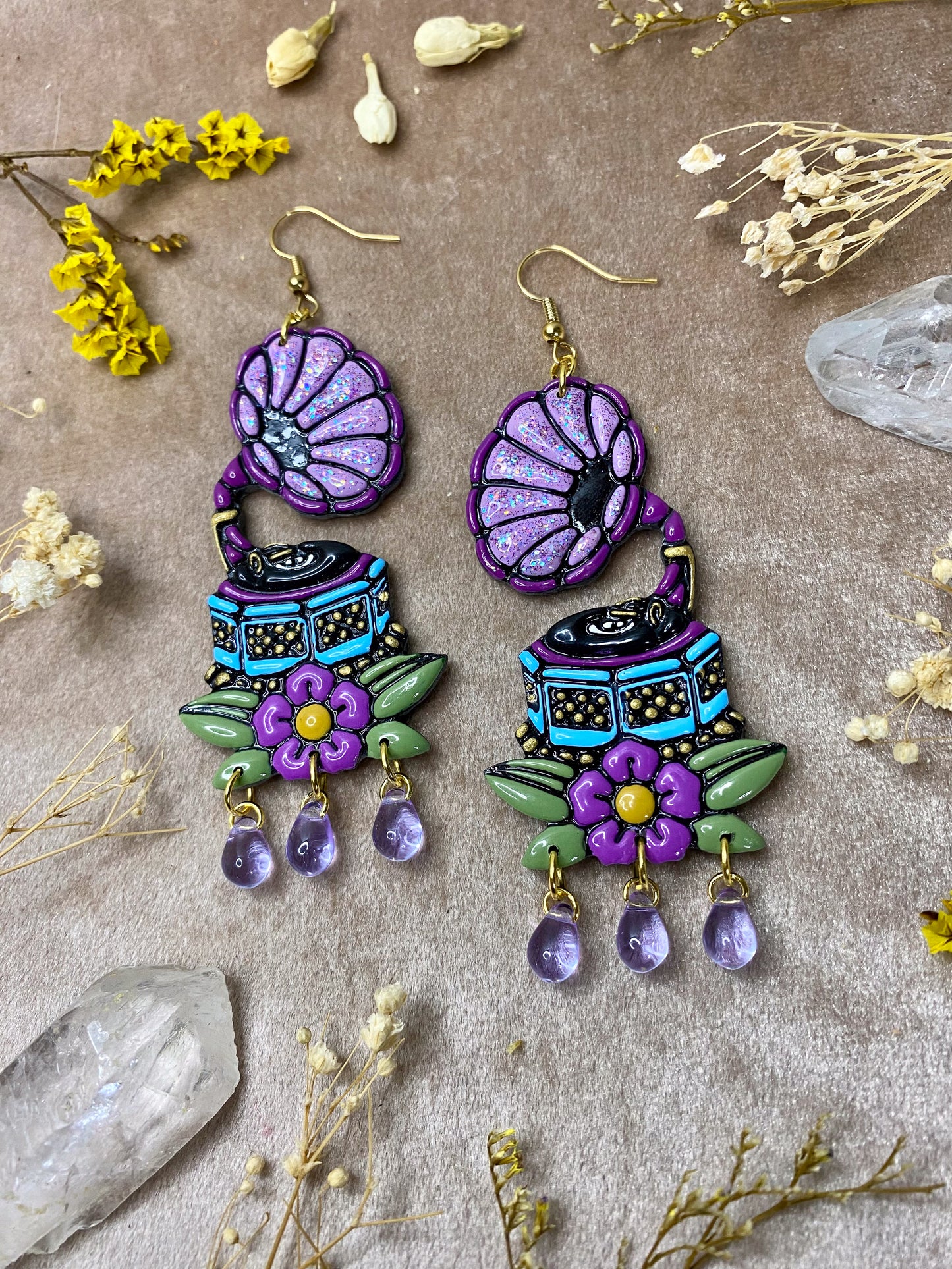 Purple Gramophone Earrings