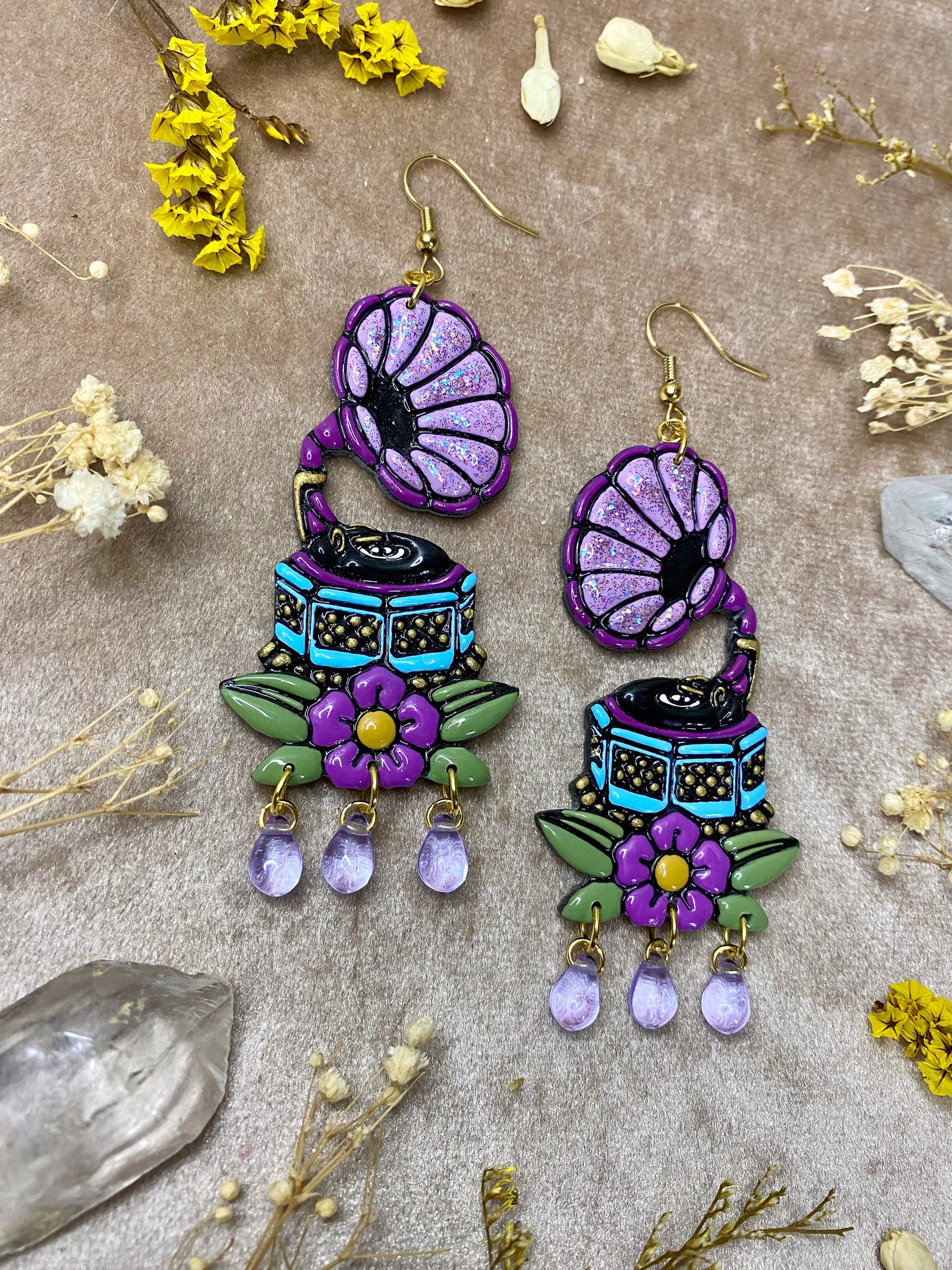 Purple Gramophone Earrings