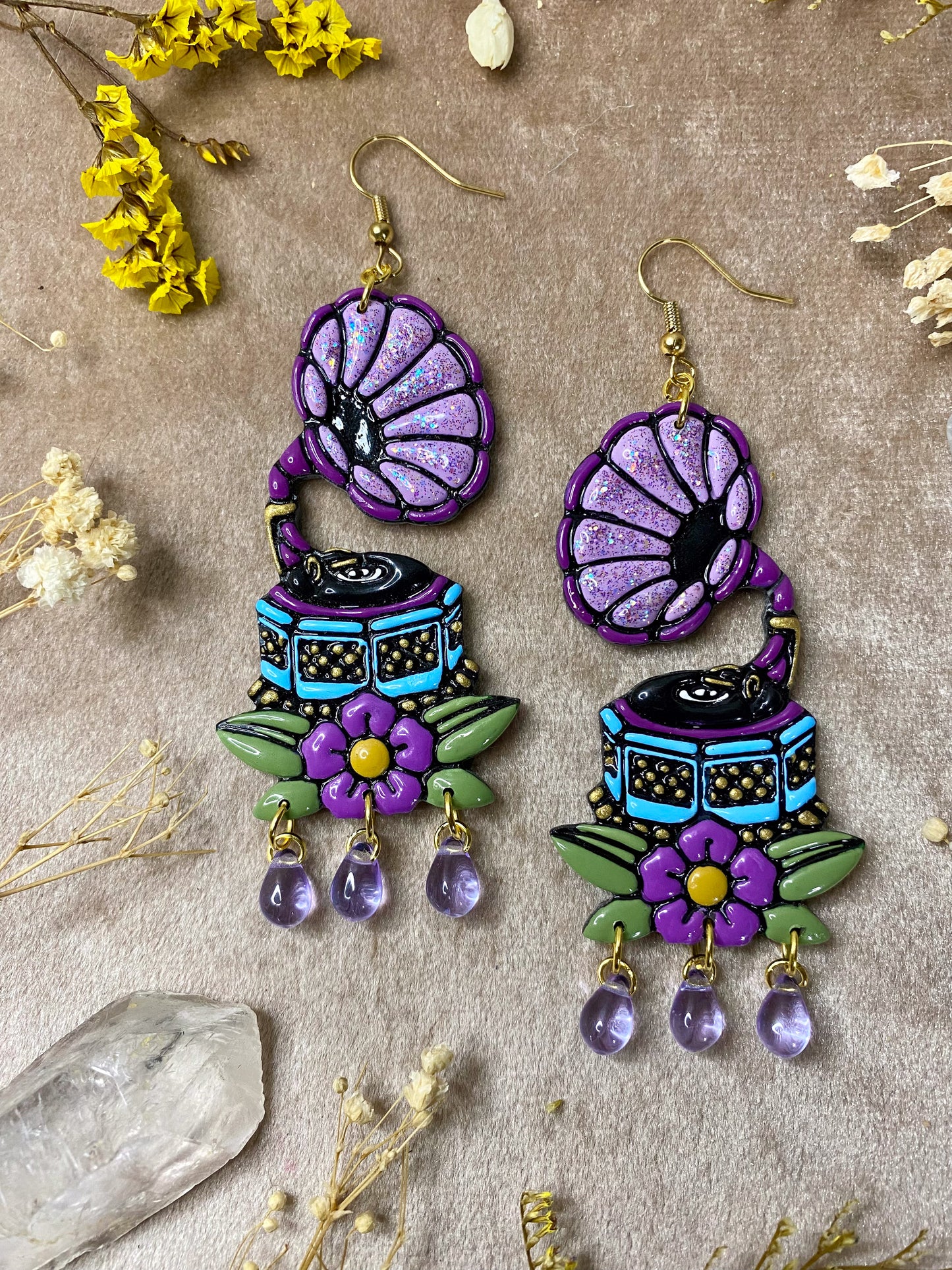 Purple Gramophone Earrings