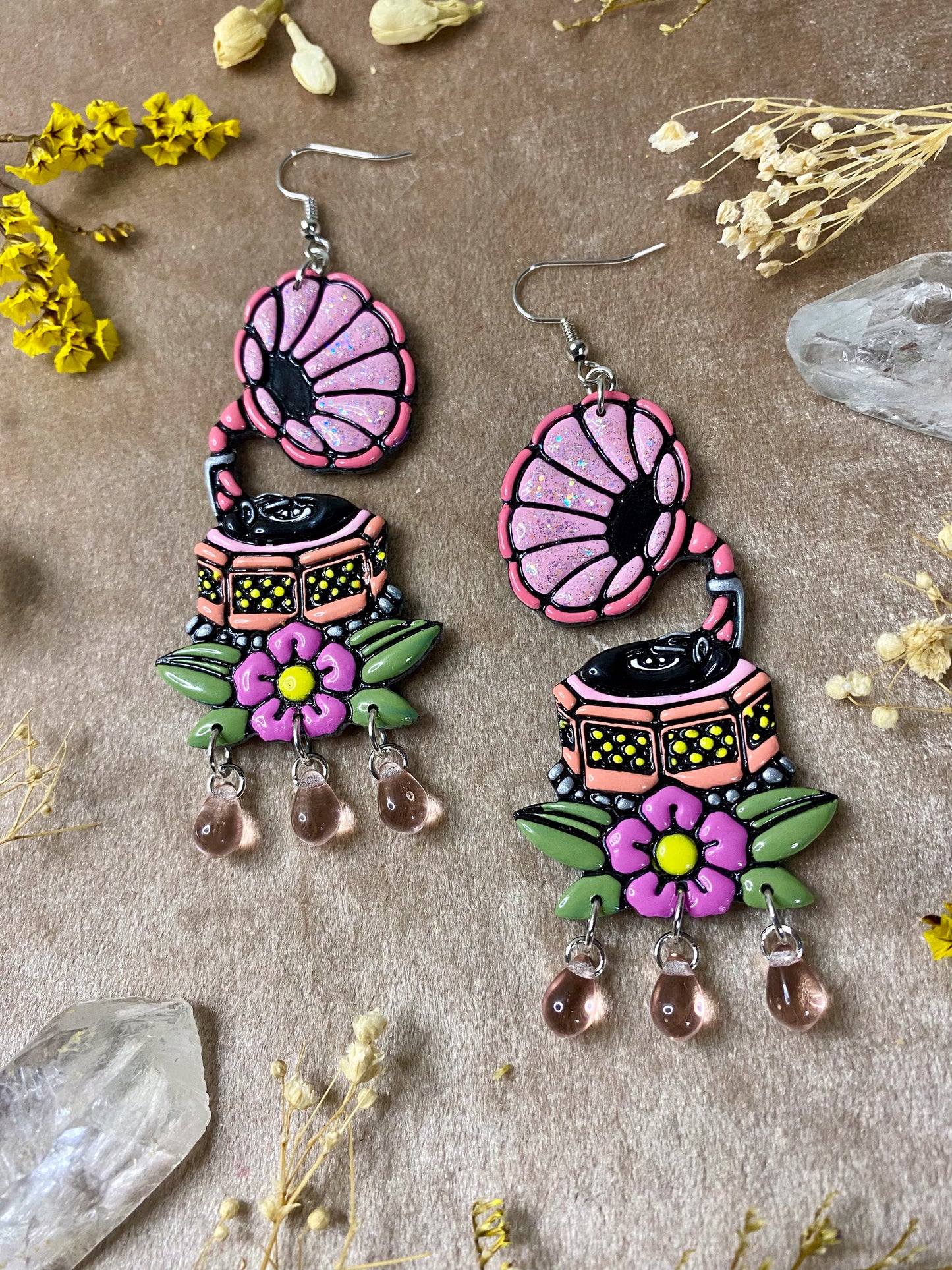 Pink Gramophone Earrings