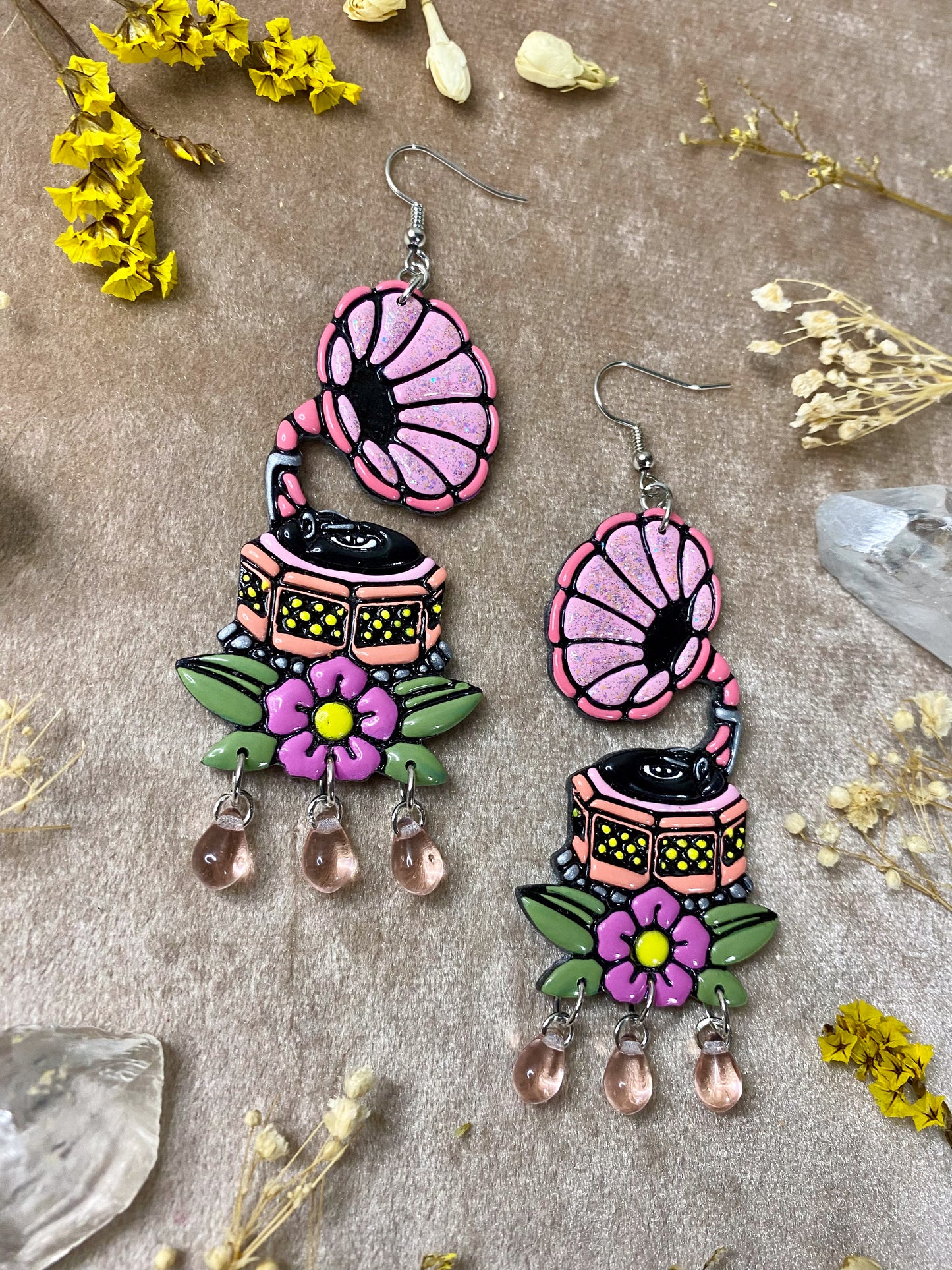 Pink Gramophone Earrings