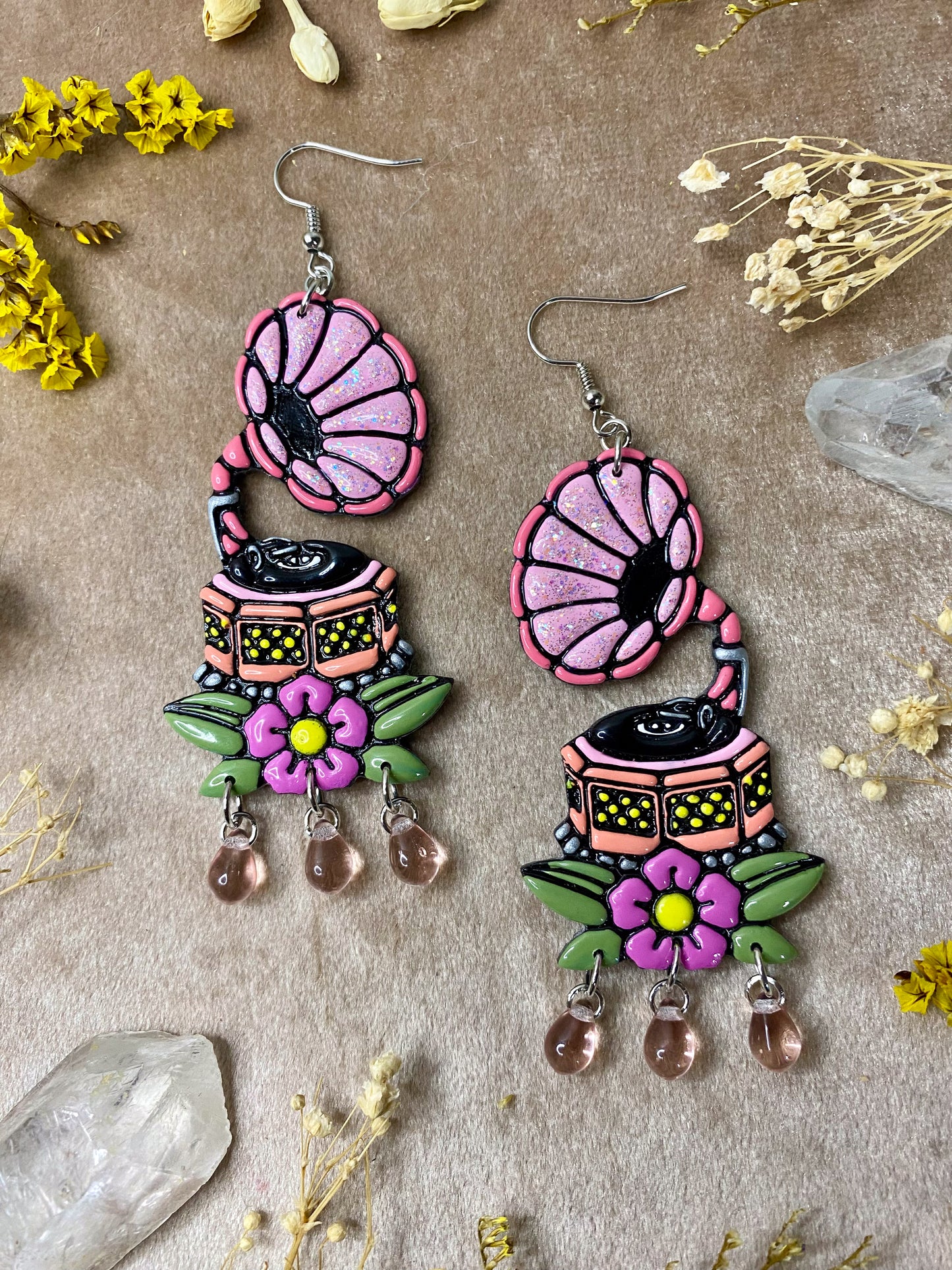 Pink Gramophone Earrings