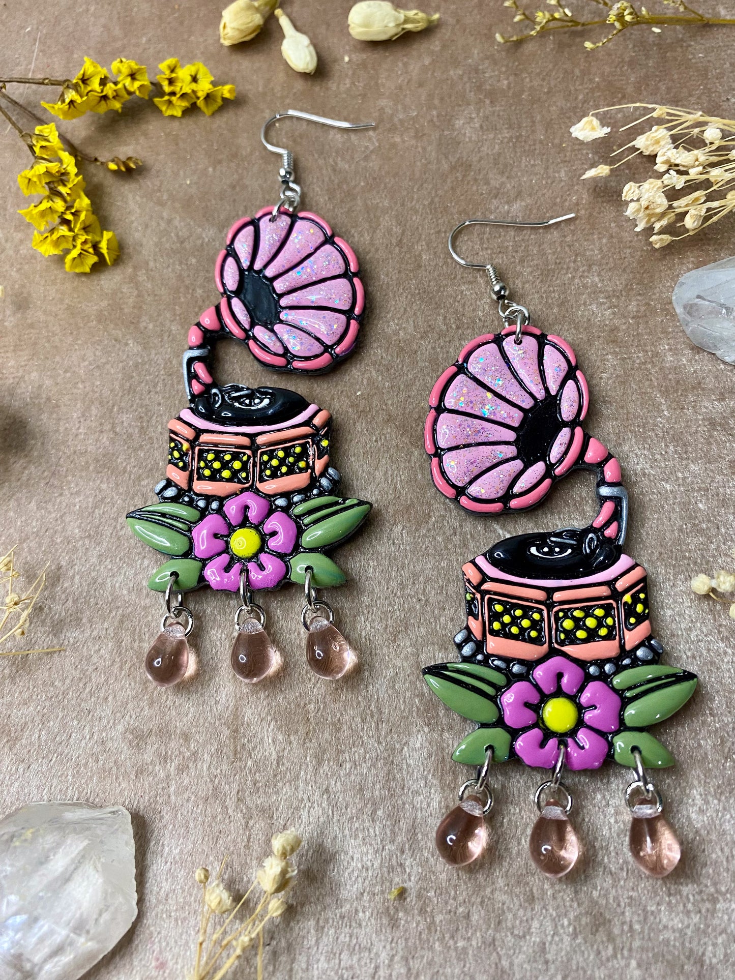 Pink Gramophone Earrings