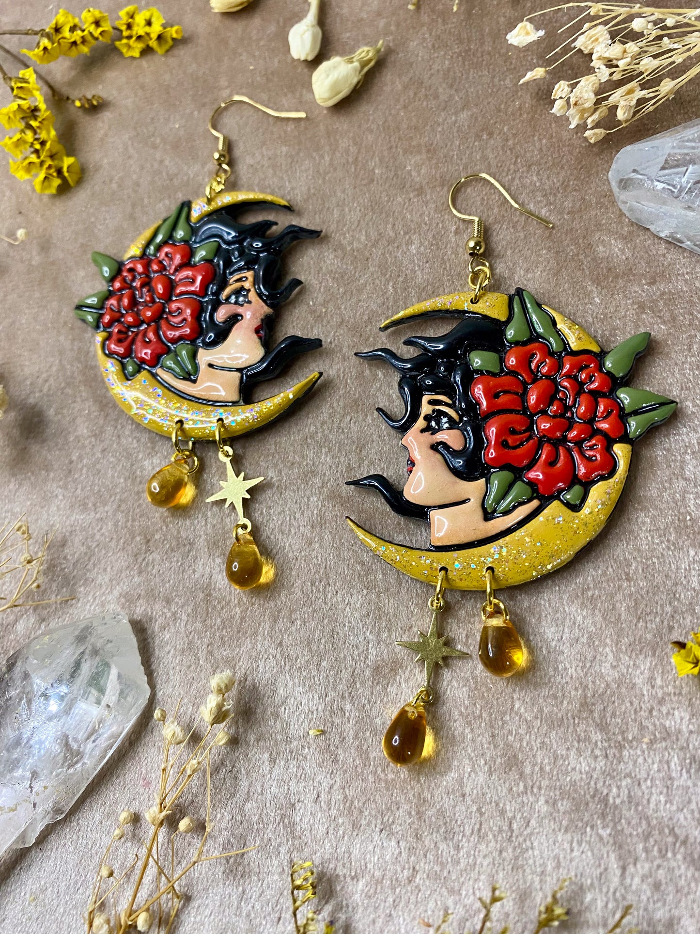 Girl on the Yellow Moon Earrings