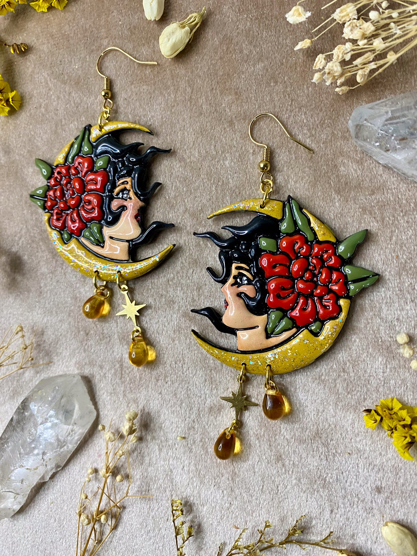 Girl on the Yellow Moon Earrings