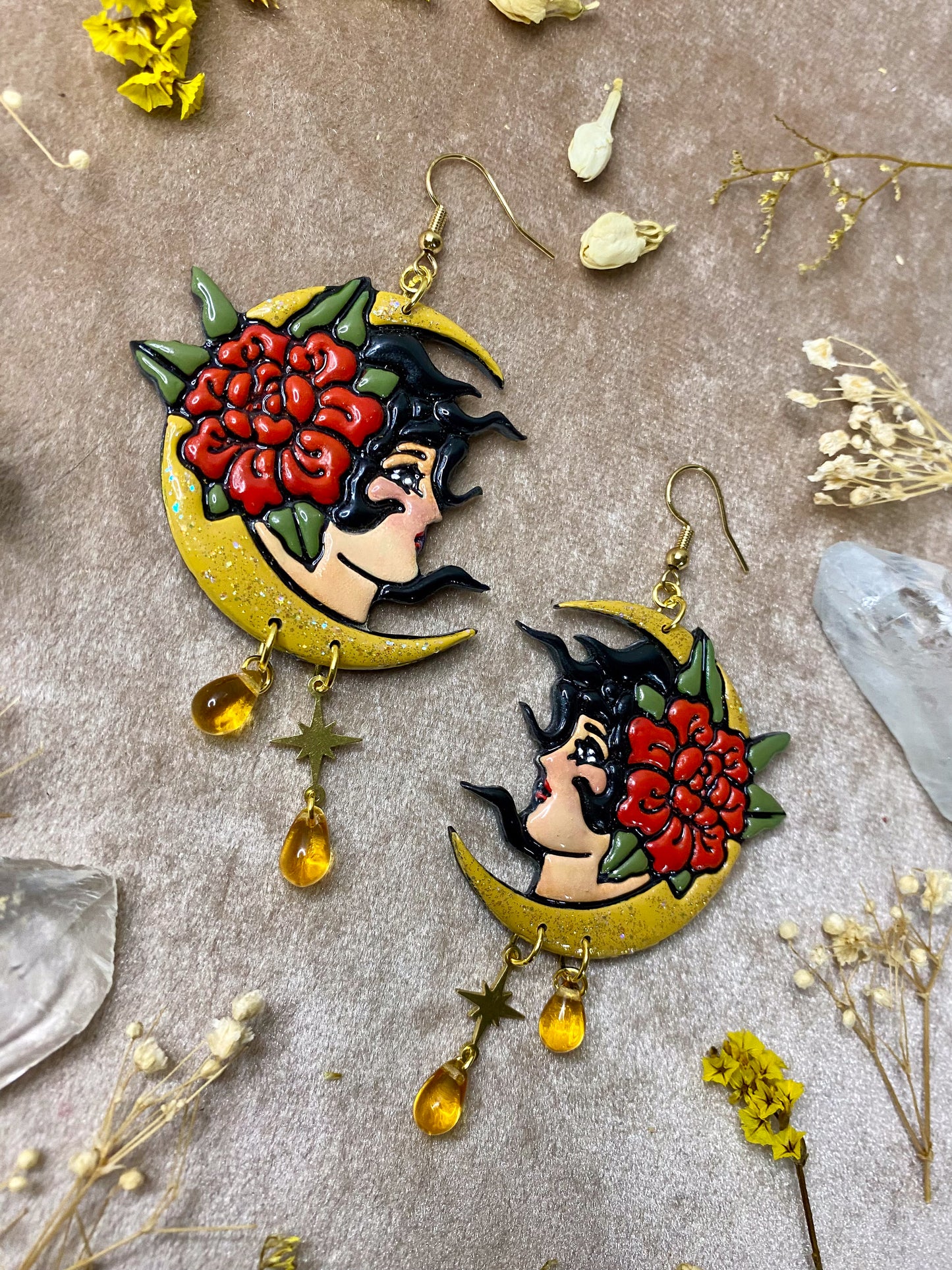 Girl on the Yellow Moon Earrings