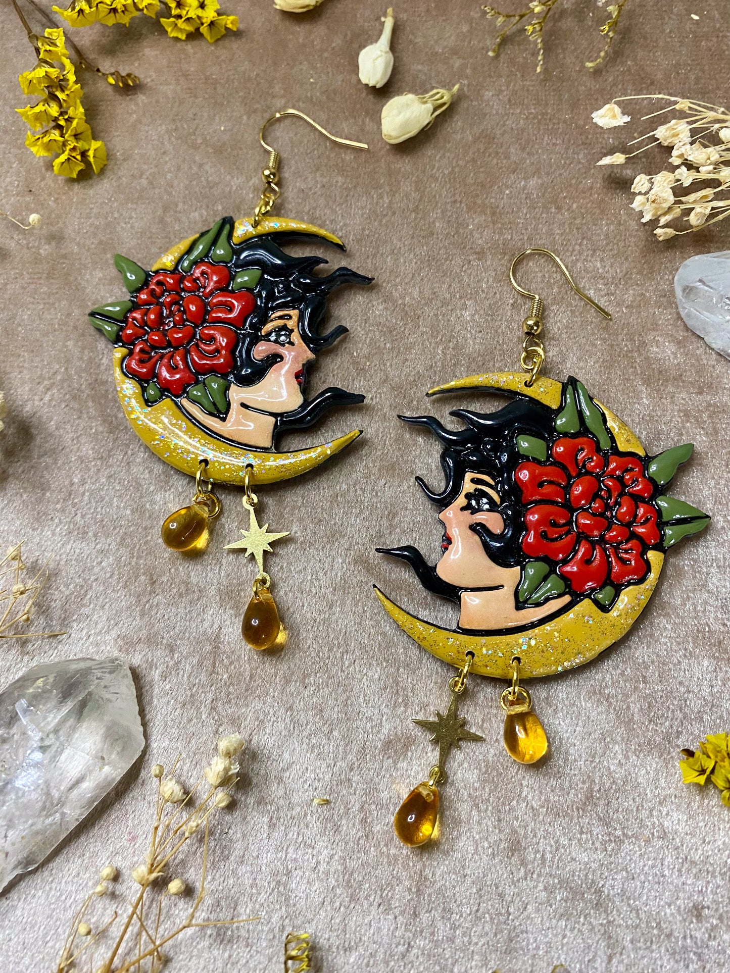 Girl on the Yellow Moon Earrings