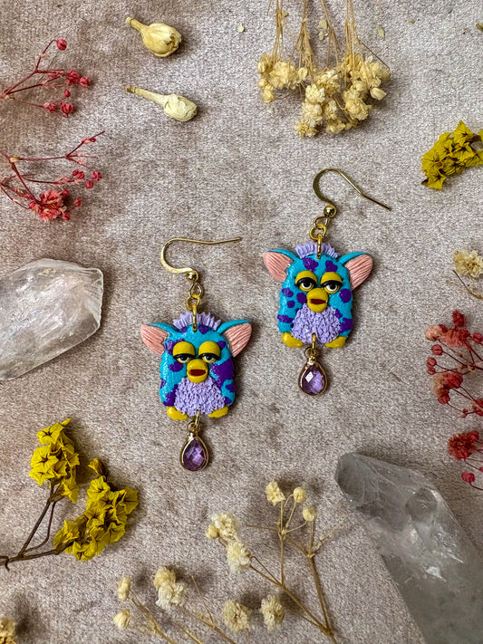 Teal Spotted Furby Earrings