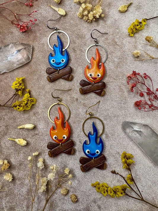 Blue and Orange Flame Earrings