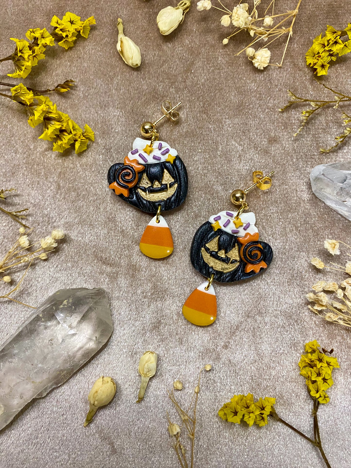 polymer clay halloween pumpkin latte earrings