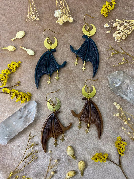 polymer clay halloween bat wing earrings
