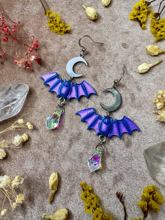 Silver Lilac Bat Earrings