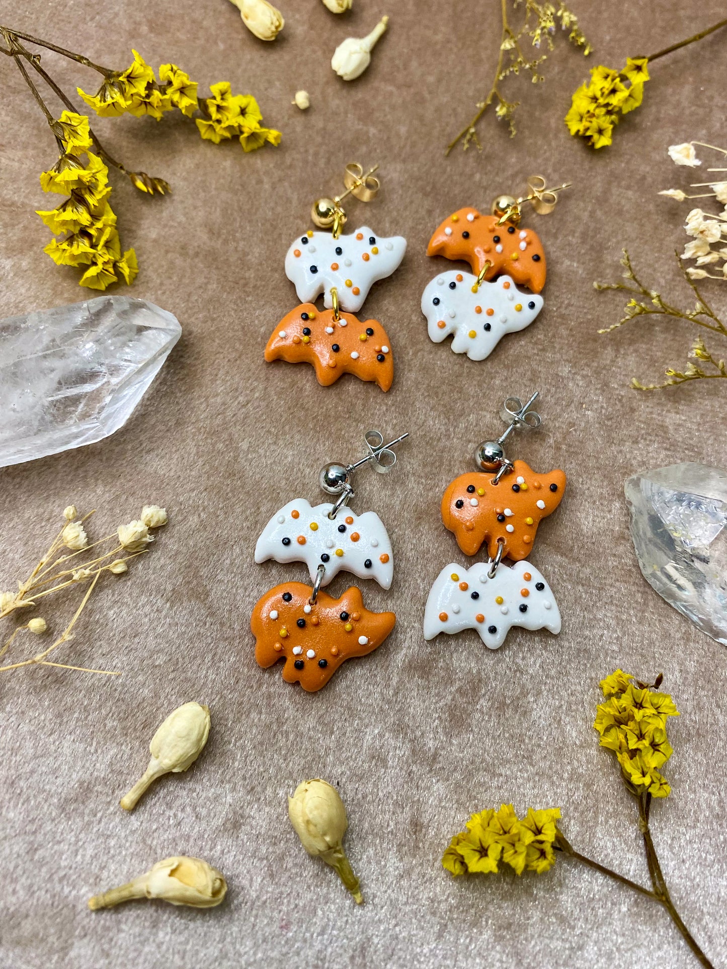 polymer clay Halloween frosted animal cracker earrings