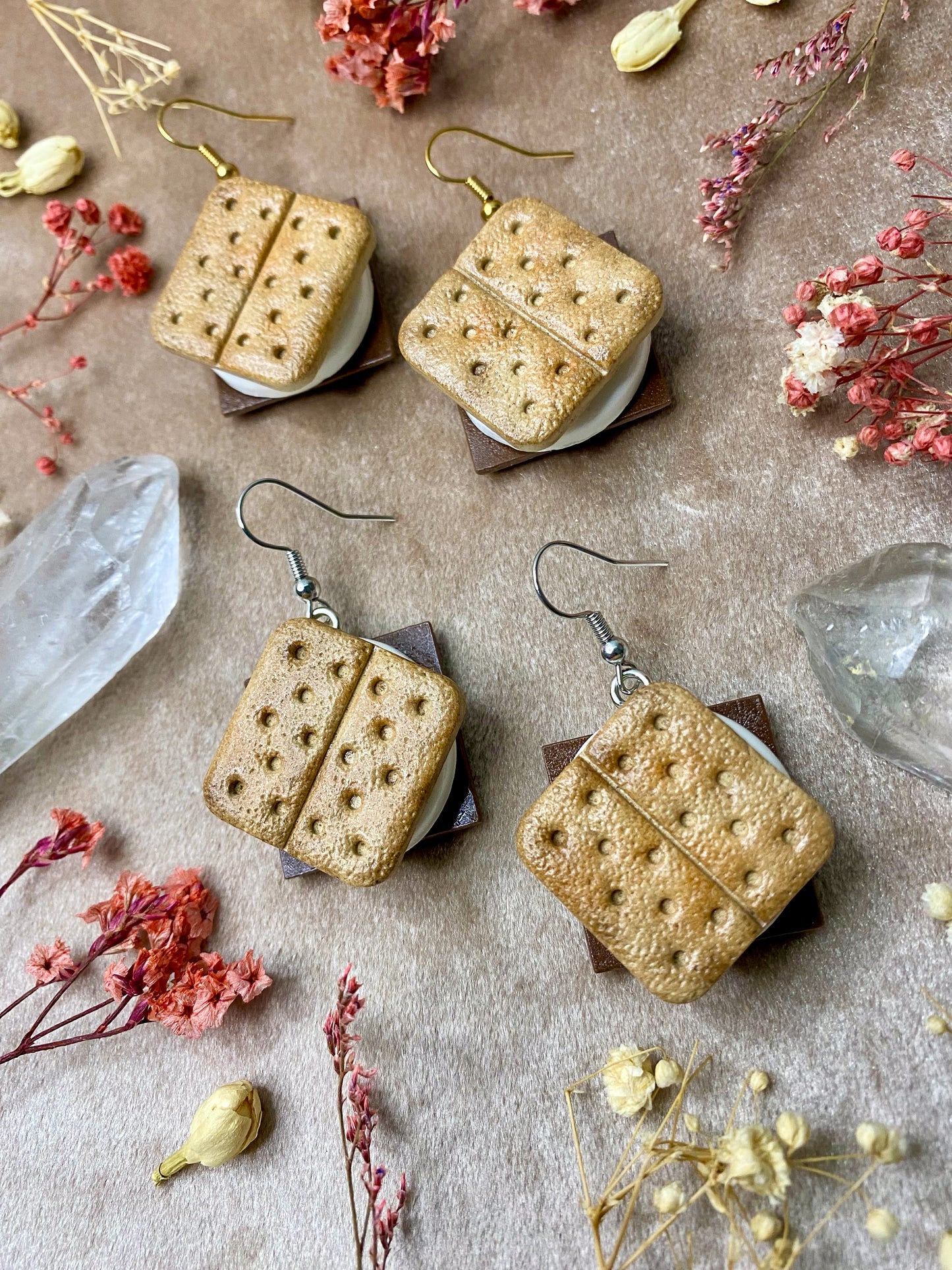 polymer clay Halloween s'mores dangle earrings
