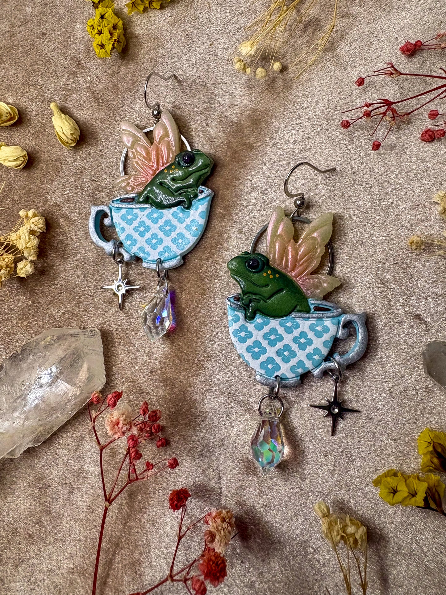 Teacup Fairy Frog Earrings
