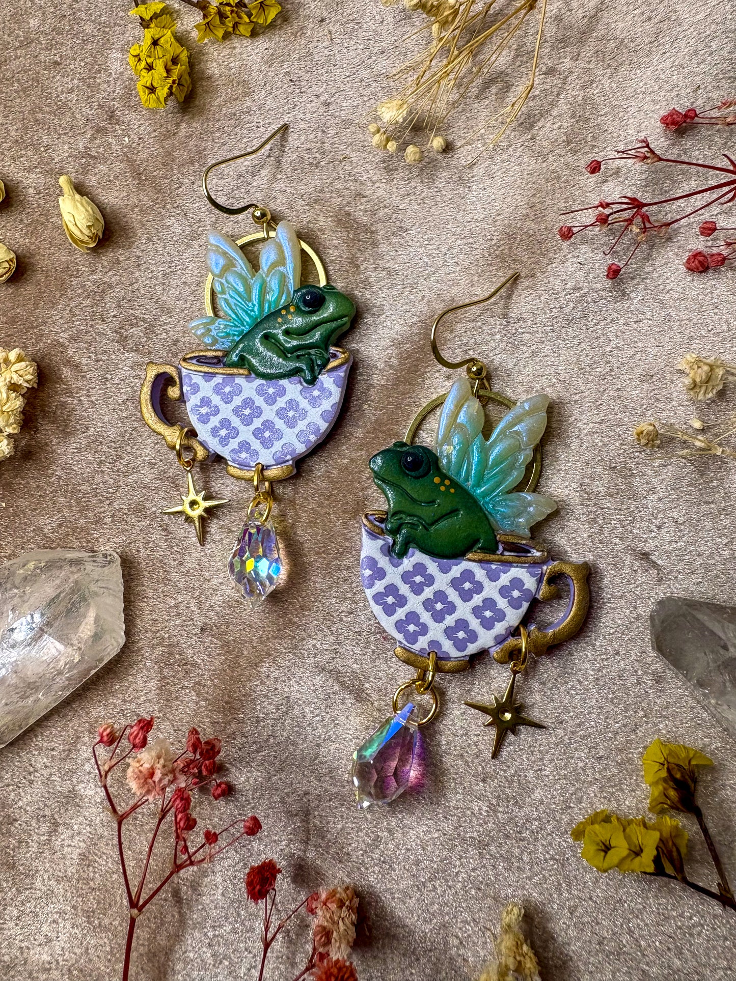 Teacup Fairy Frog Earrings