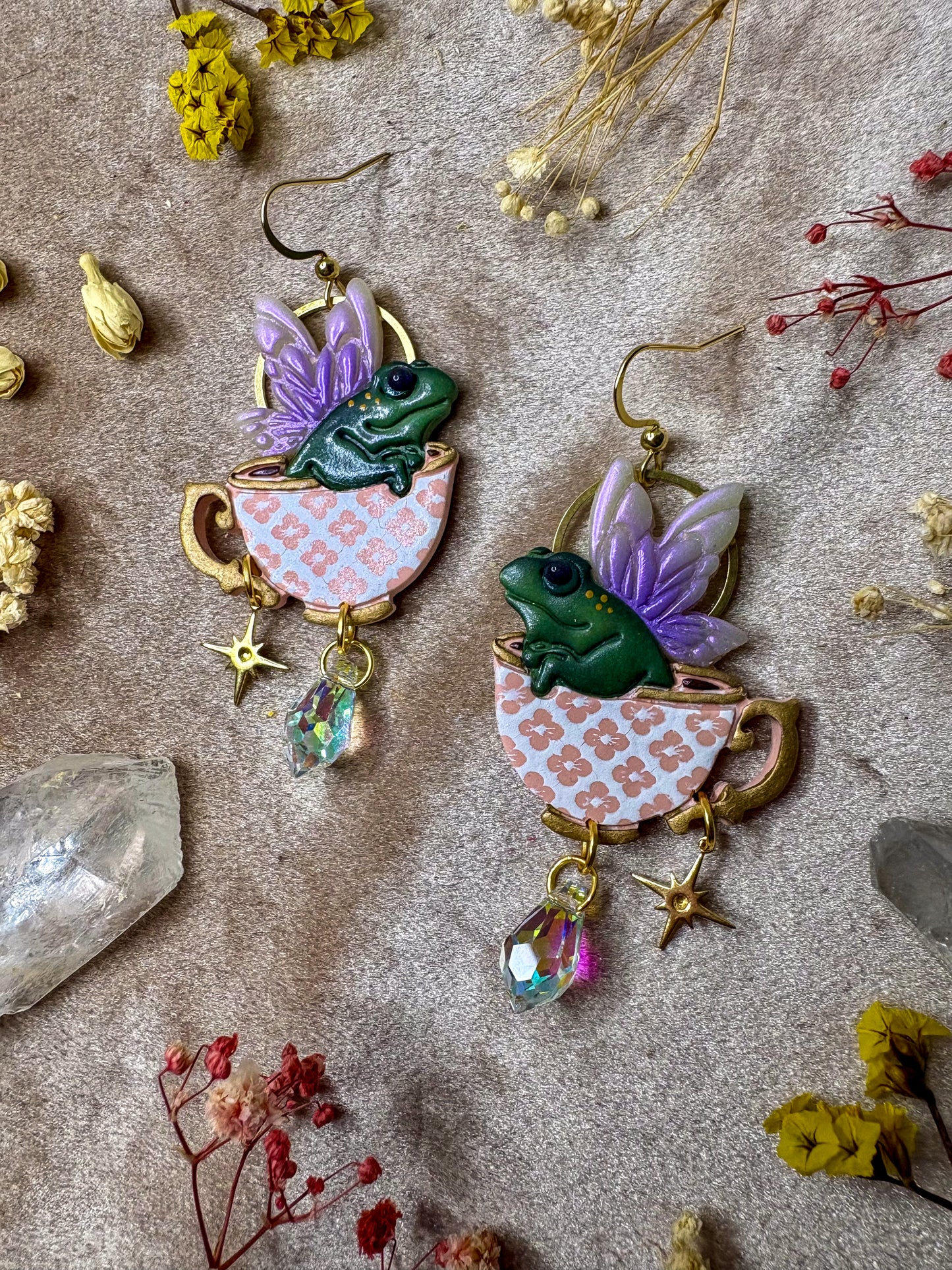 Teacup Fairy Frog Earrings
