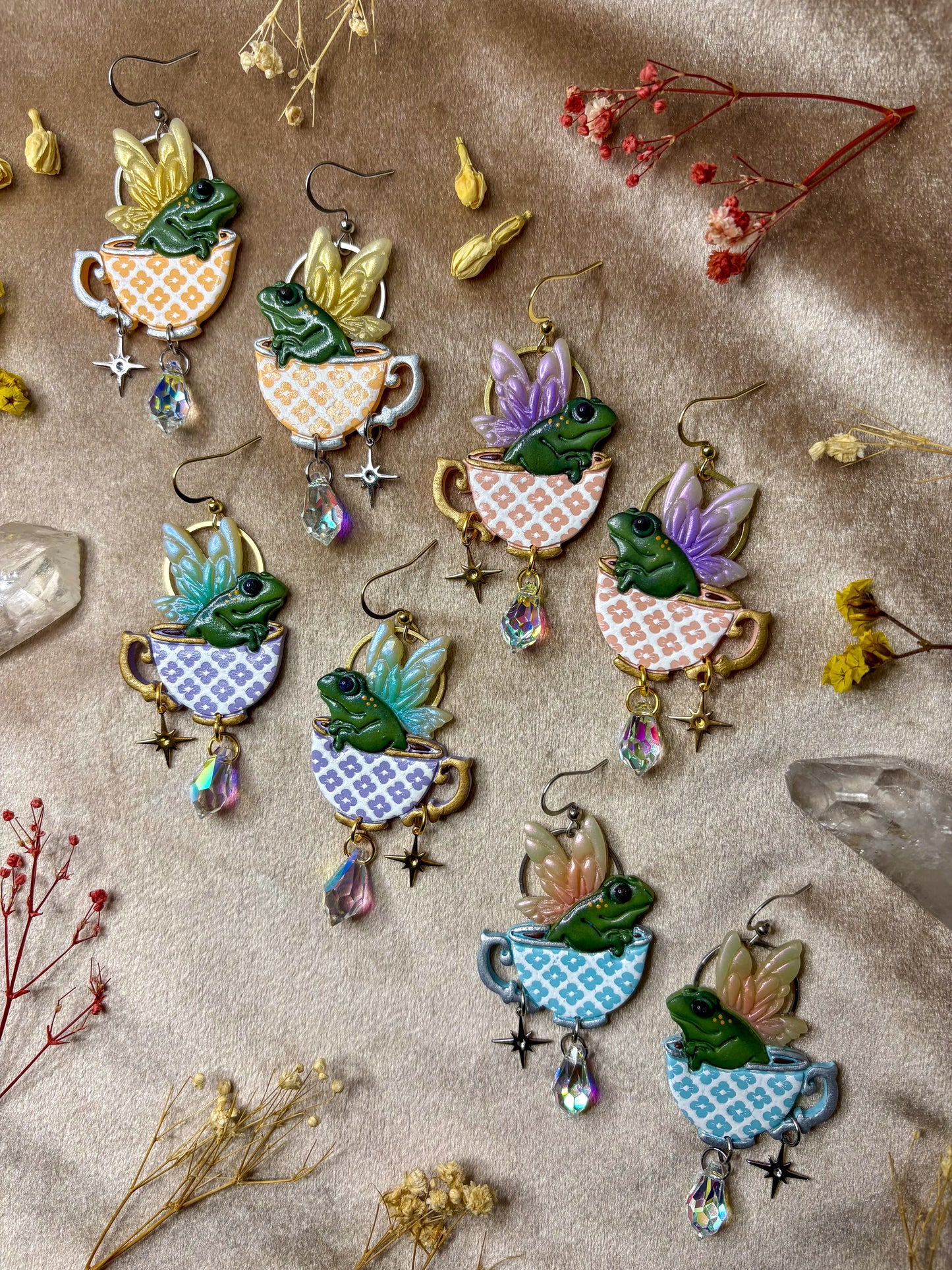Teacup Fairy Frog Earrings