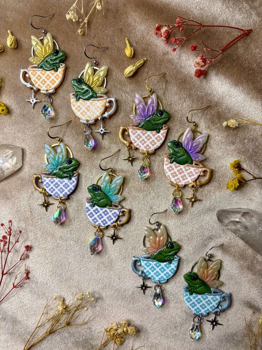 Teacup Fairy Frog Earrings