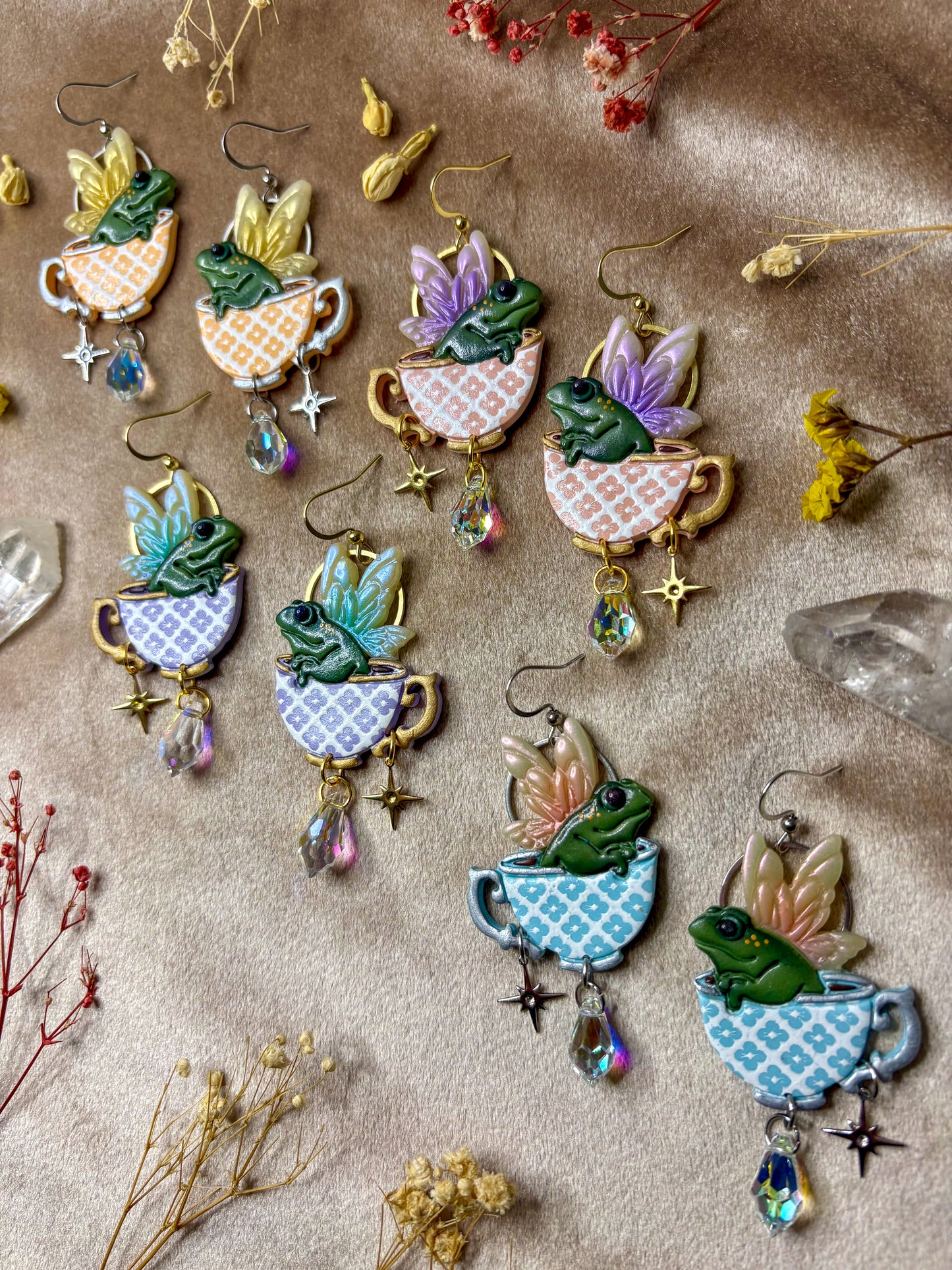 Teacup Fairy Frog Earrings