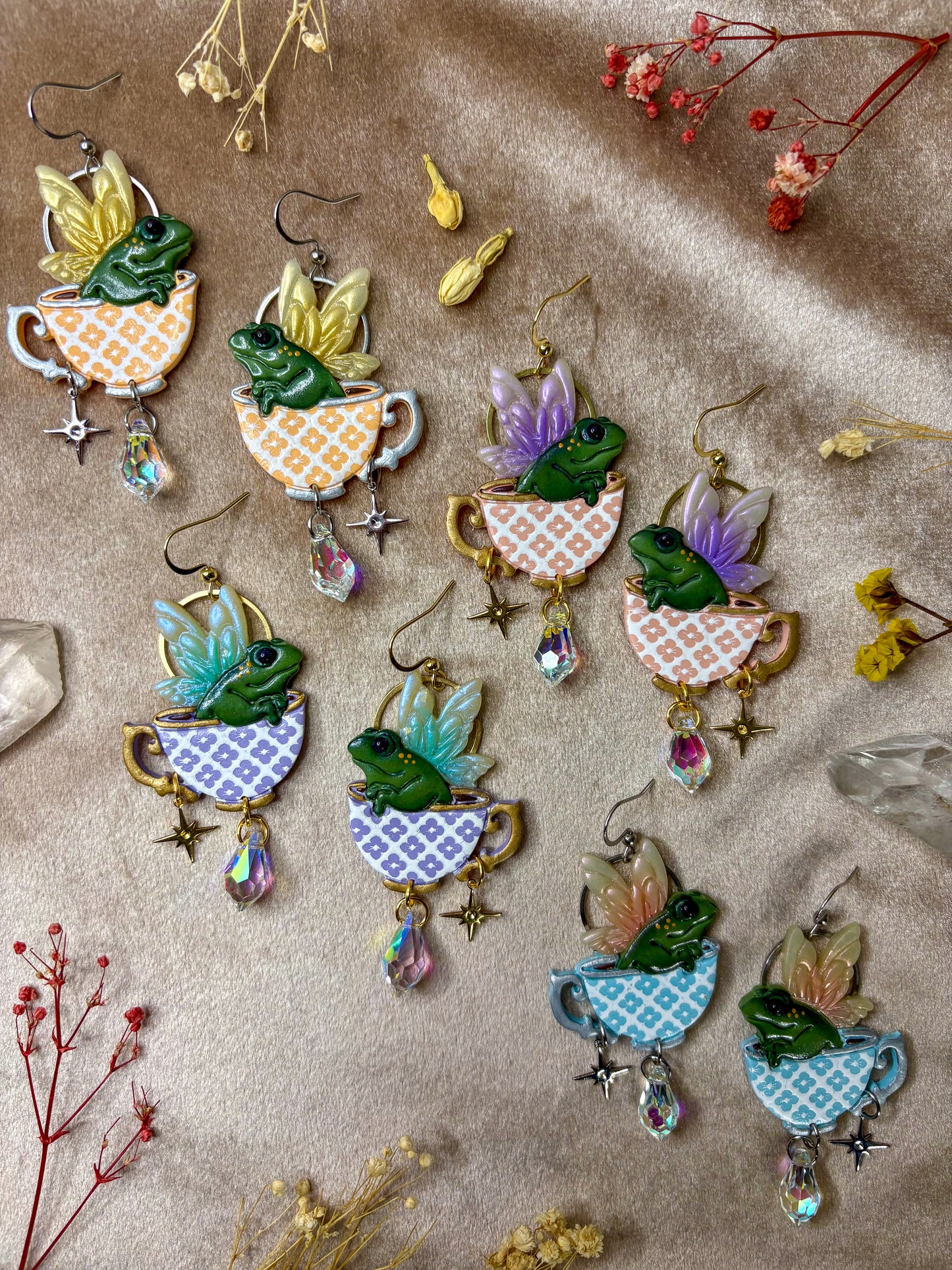 Teacup Fairy Frog Earrings